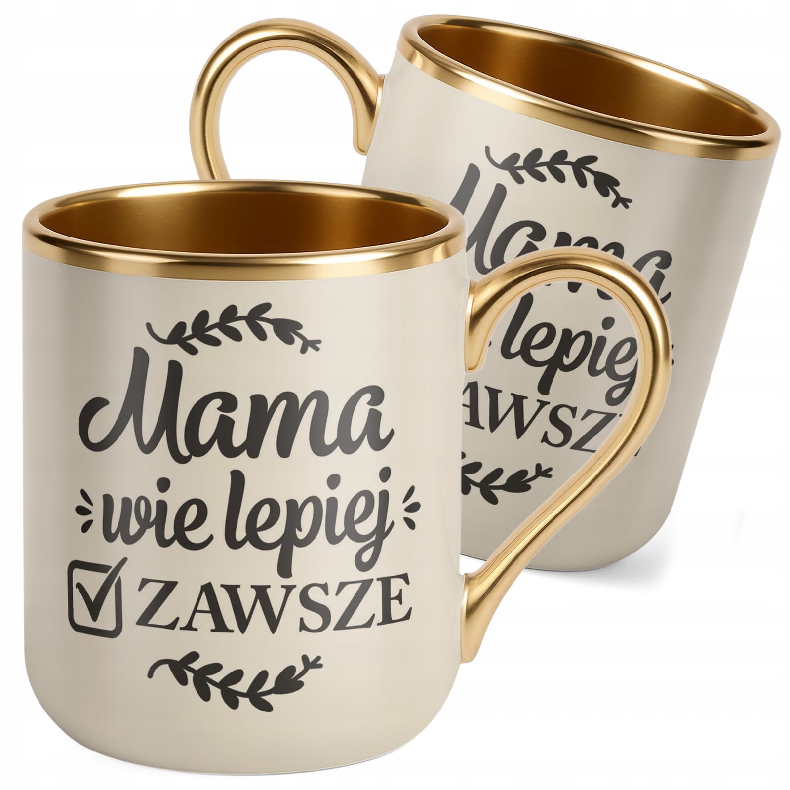 Kubek Premium Złoty Ecru Dzień Matki Prezent Mama Wie Lepiej Zawsze