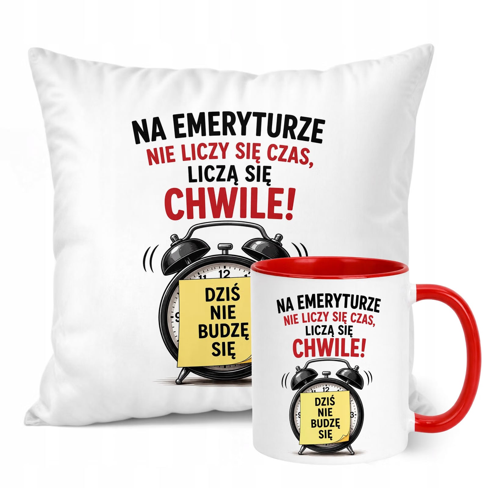 Zestaw Kubek Czerwony Poduszka Z Nadrukiem Emerytura Prezent