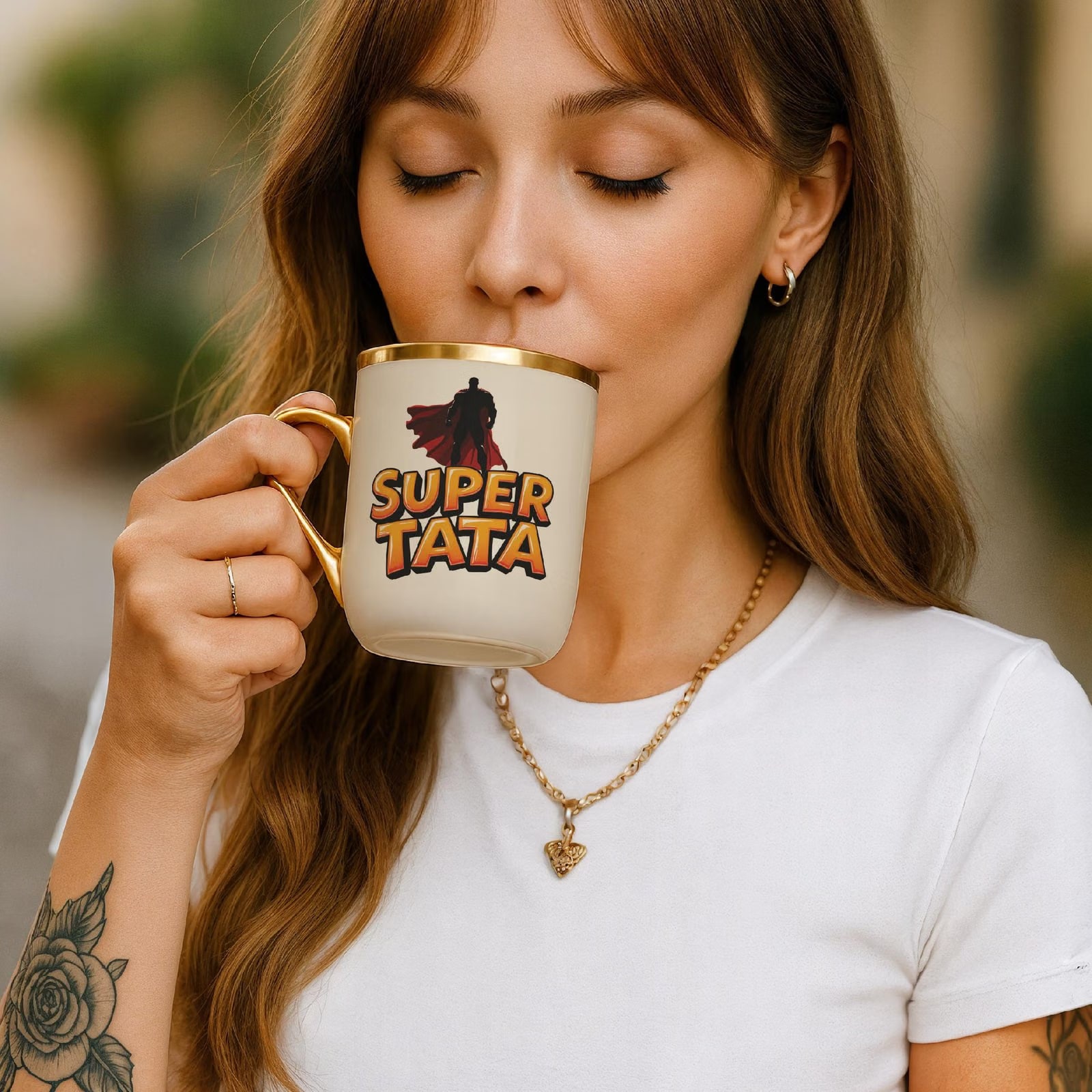 Kubek Premium Złoty Ecru Dzień Ojca Dla Taty Super Tata Prezent
