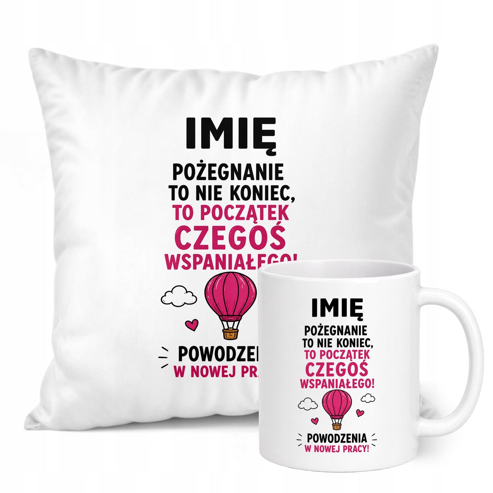Zestaw Personalizowany Kubek Biały Poduszka Odejście z Pracy Prezent
