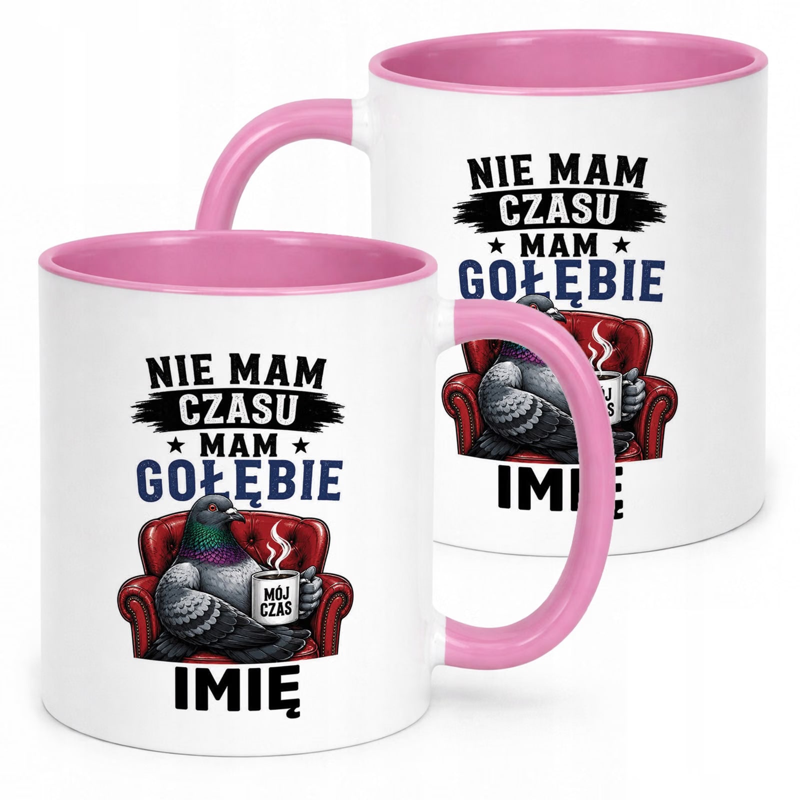 Różowy Kubek Personalizowany z nadrukiem Dla Gołębiarza Upominek Prezent