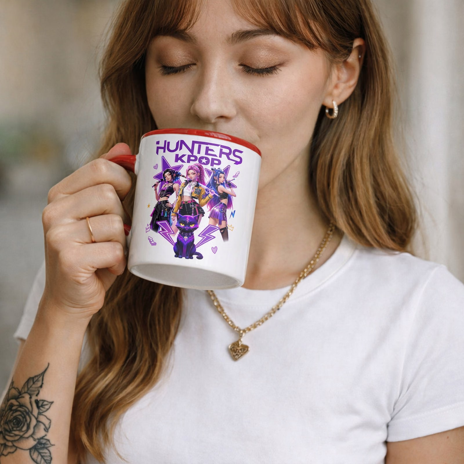 Zestaw Kubek Czerwony Podkładka pod mysz z nadrukiem Łowczynie Kpop