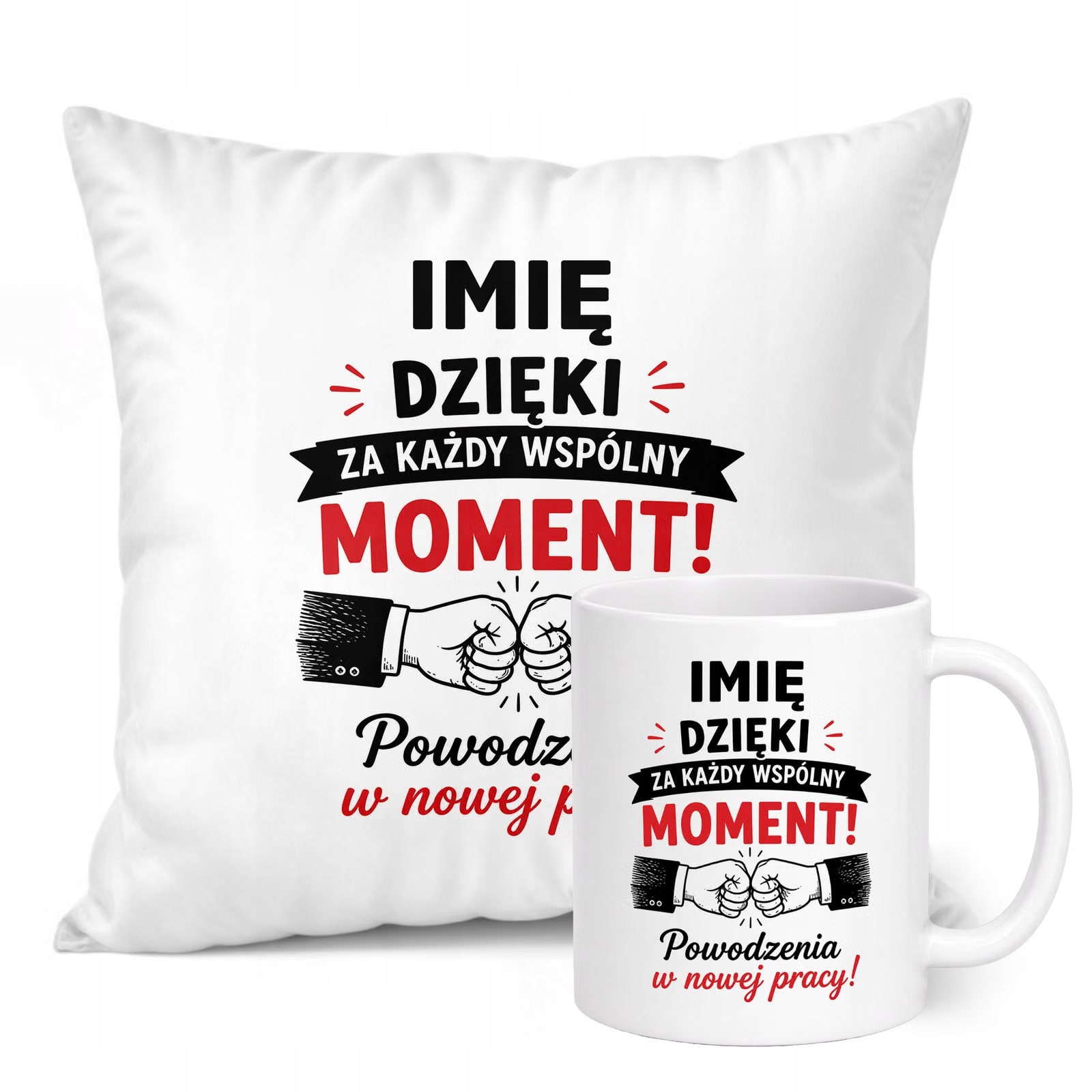 Zestaw Personalizowany Kubek Biały Poduszka Odejście z Pracy Prezent