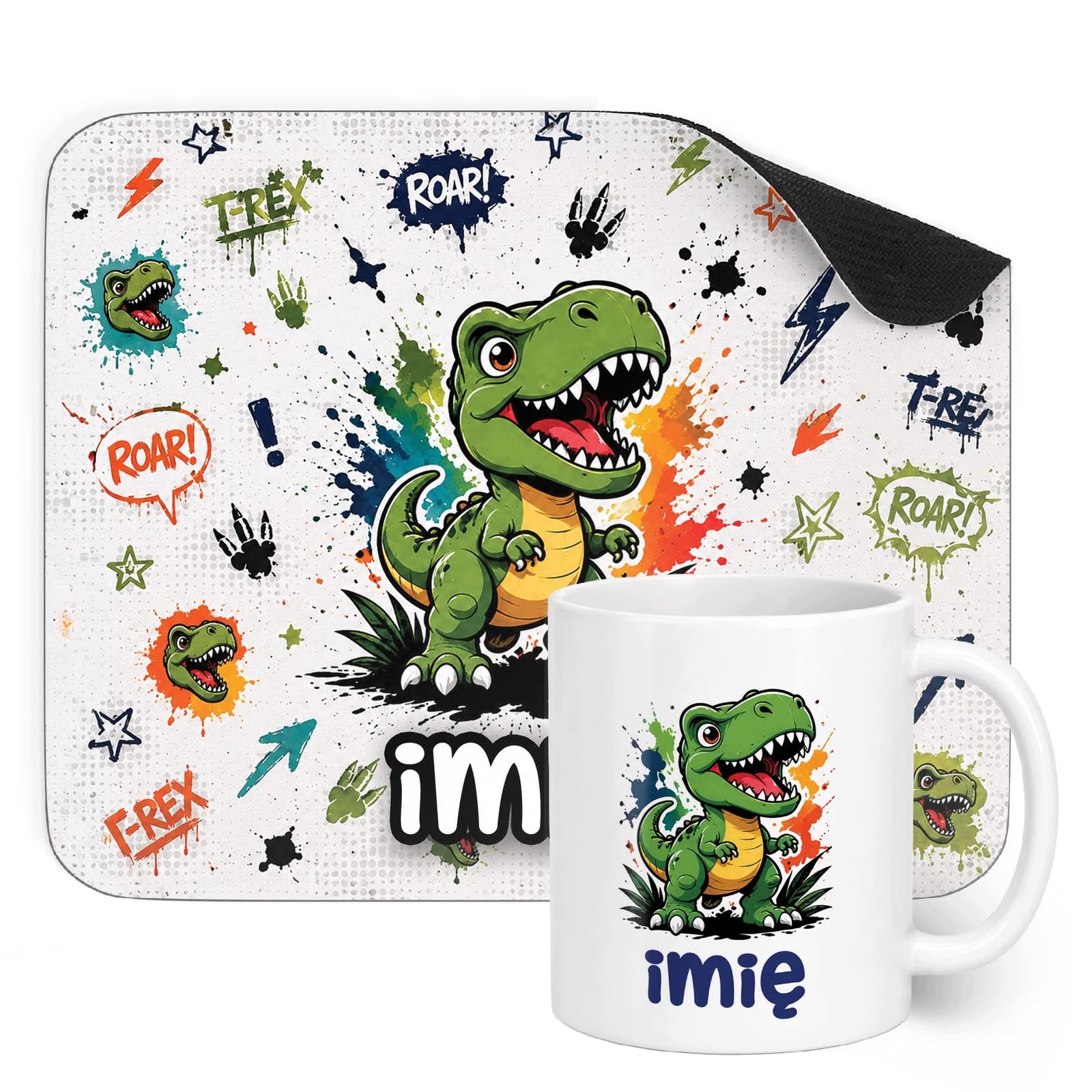 Zestaw personalizowany Kubek Podkładka pod mysz T-rex