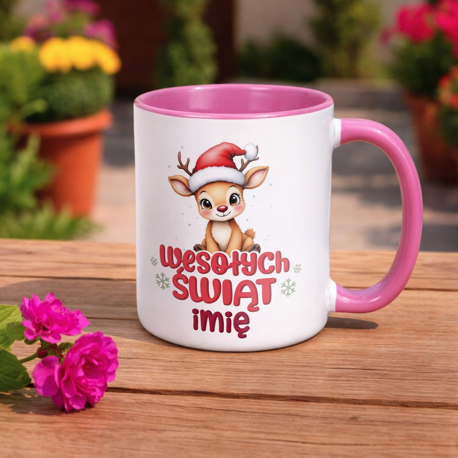 Kubek Różowy Personalizowany z Nadrukiem Boże Narodzenie Święta Prezent