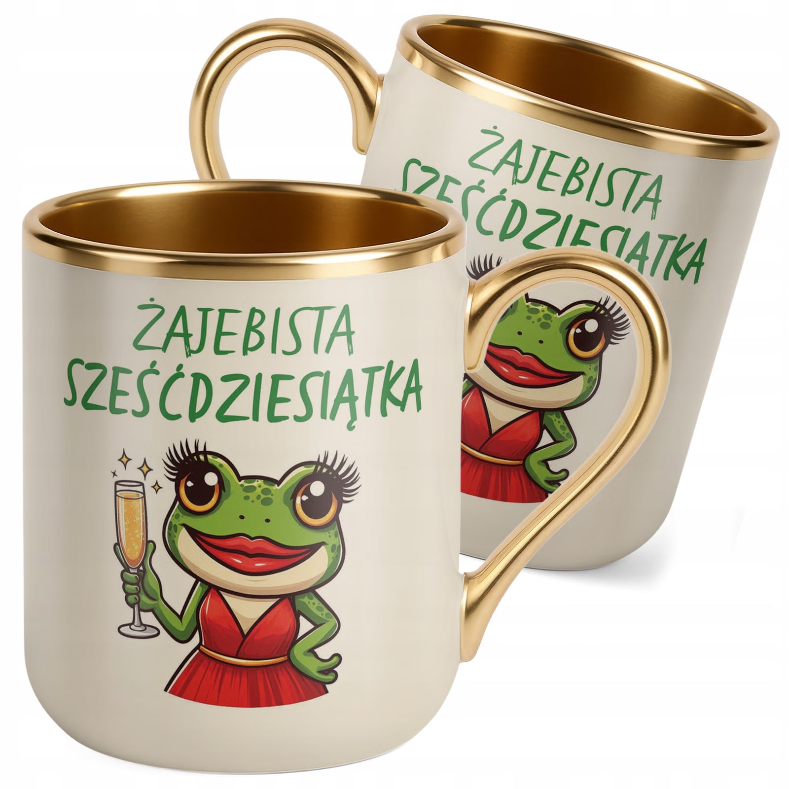 Kubek Premium Złoty Ecru Żajebista 60 Dla Kobiety Na Urodziny Prezent