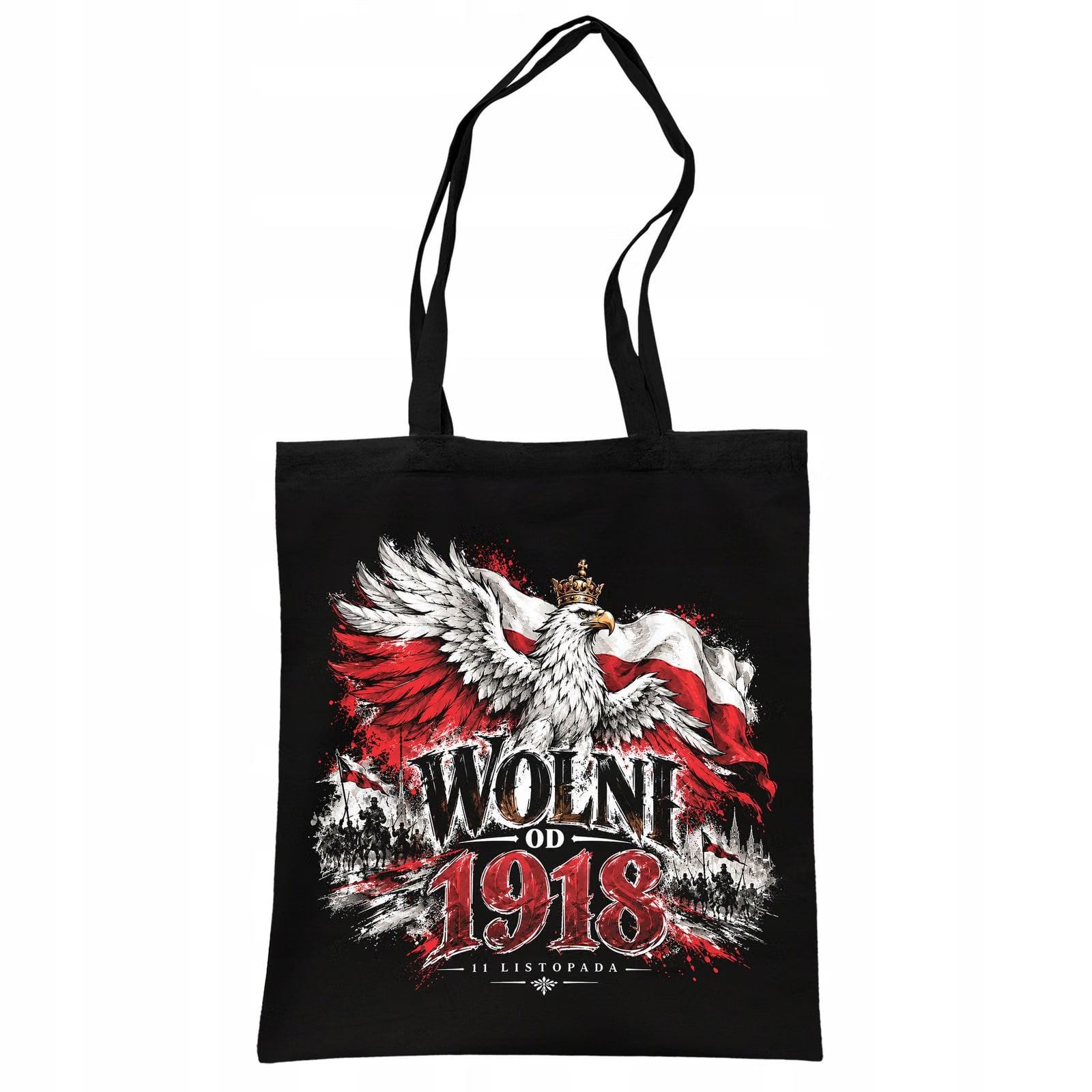 Torba shopper czarna patriotyczna święto niepodległości z nadrukiem