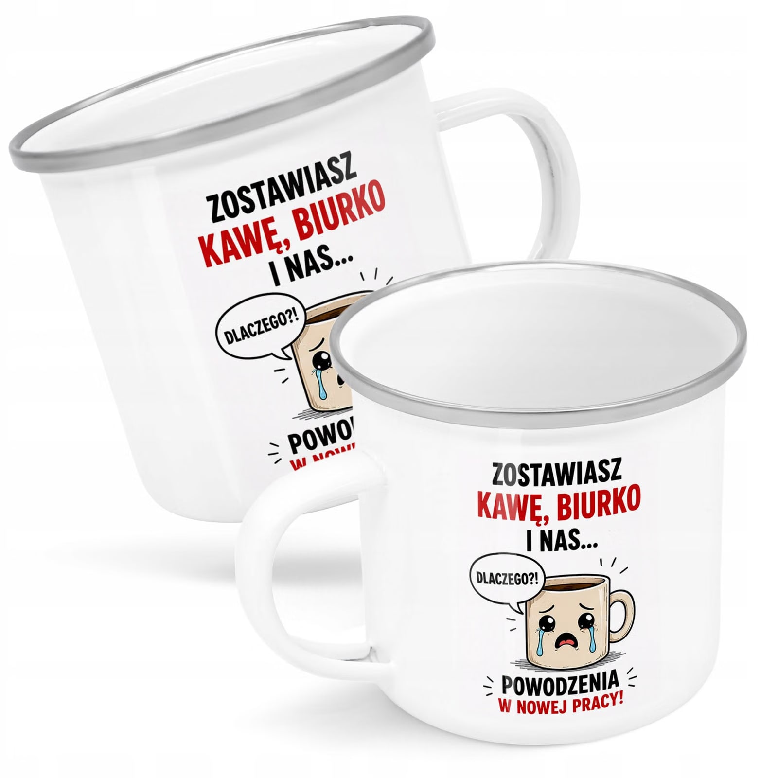 Kubek Emaliowany Odejście z Pracy z Nadrukiem Biały Metalowy Prezent