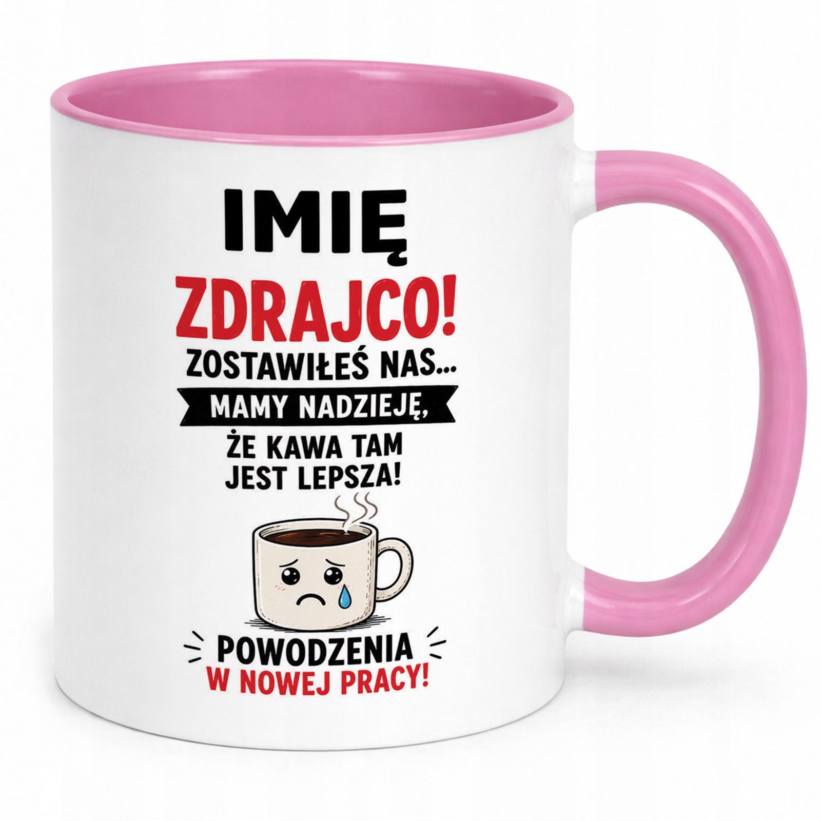 Kubek Różowy Personalizowany z Nadrukiem Pożegnanie Odejście z Pracy