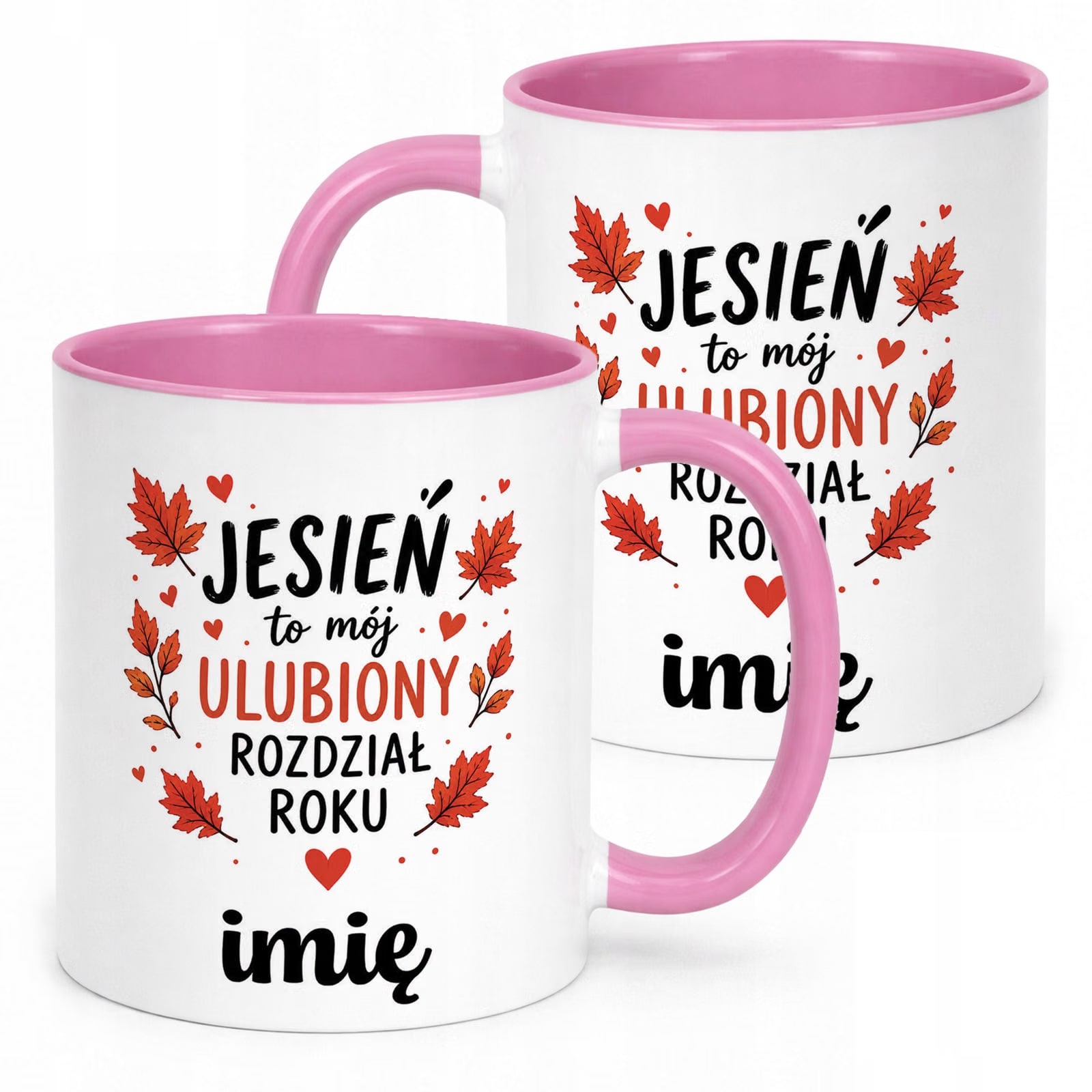 Różowy Kubek personalizowany z nadrukiem Jesienny Jesień Prezent Upominek