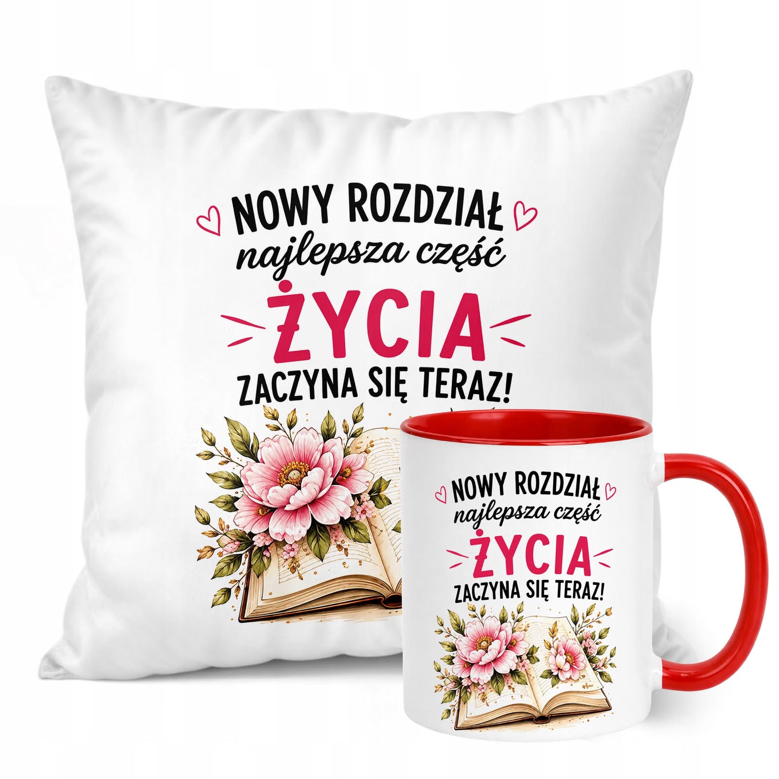 Zestaw Kubek Czerwony Poduszka Z Nadrukiem Emerytura Dla Emerytki Prezent