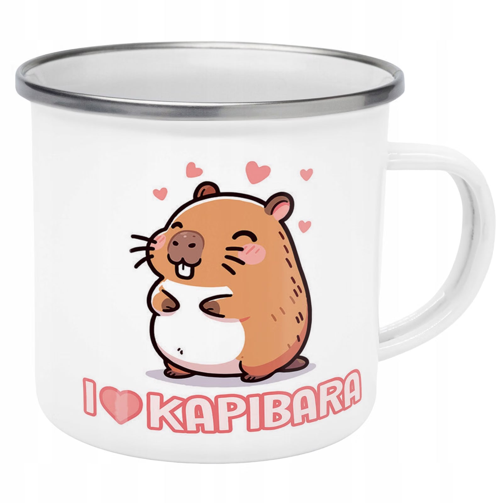 Kubek Emaliowany Kapibara Capybara Zwierzak z Nadrukiem Biały Metalowy