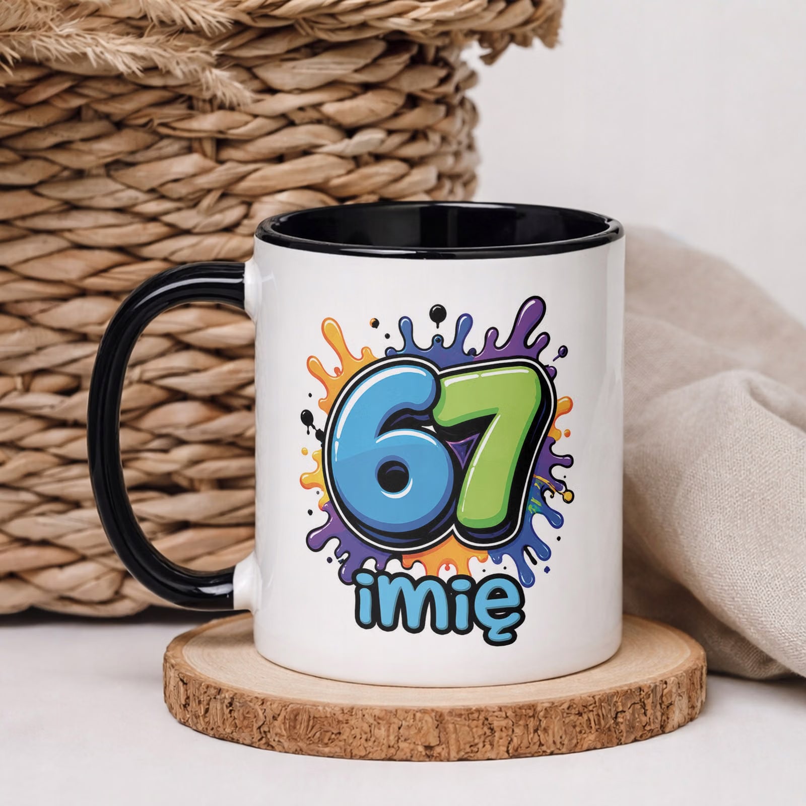 Kubek Czarny z nadrukiem personalizowany SIX SEVEN Dla Dzieci Prezent