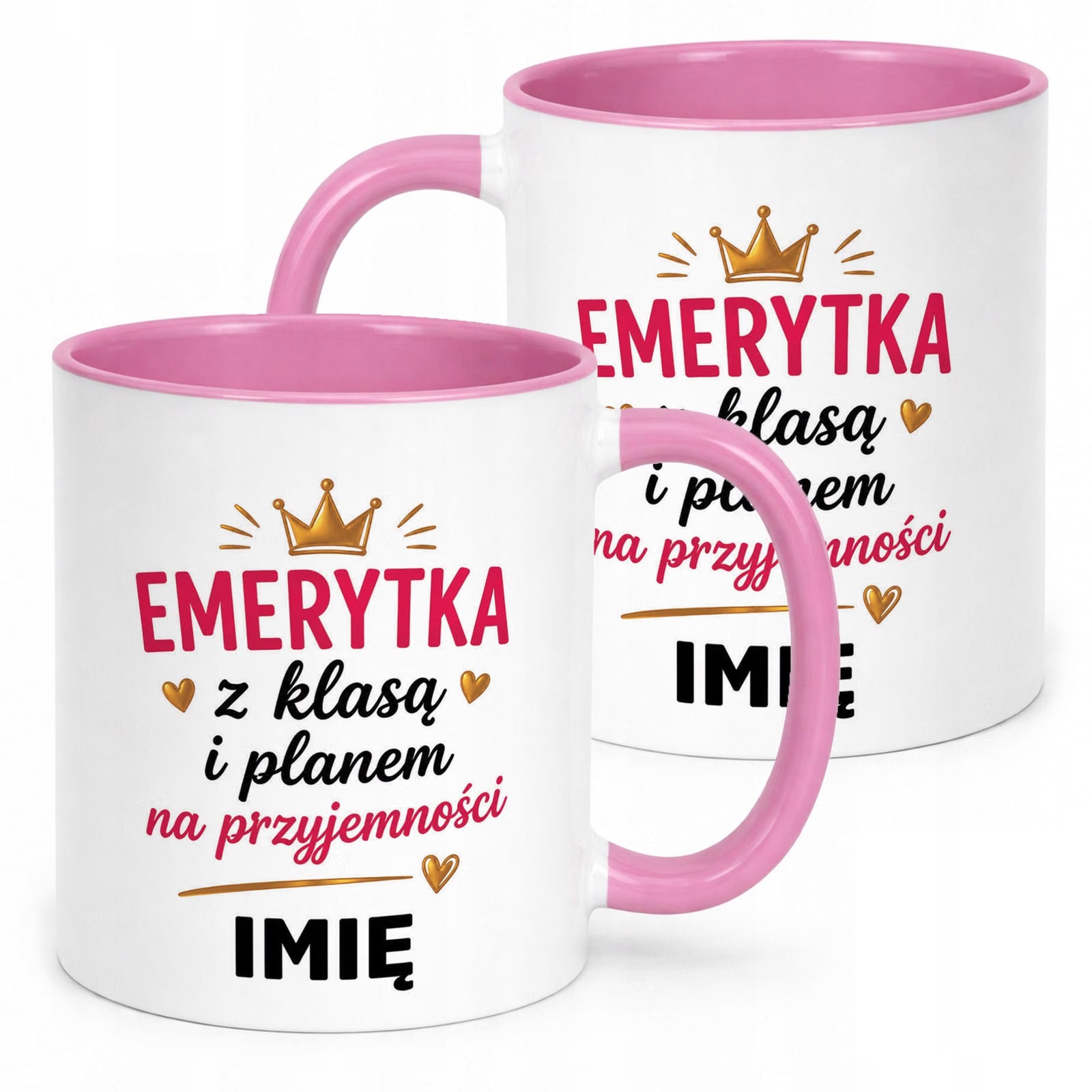 Kubek Różowy Personalizowany z Nadrukiem Emerytura Dla Emerytki Prezent