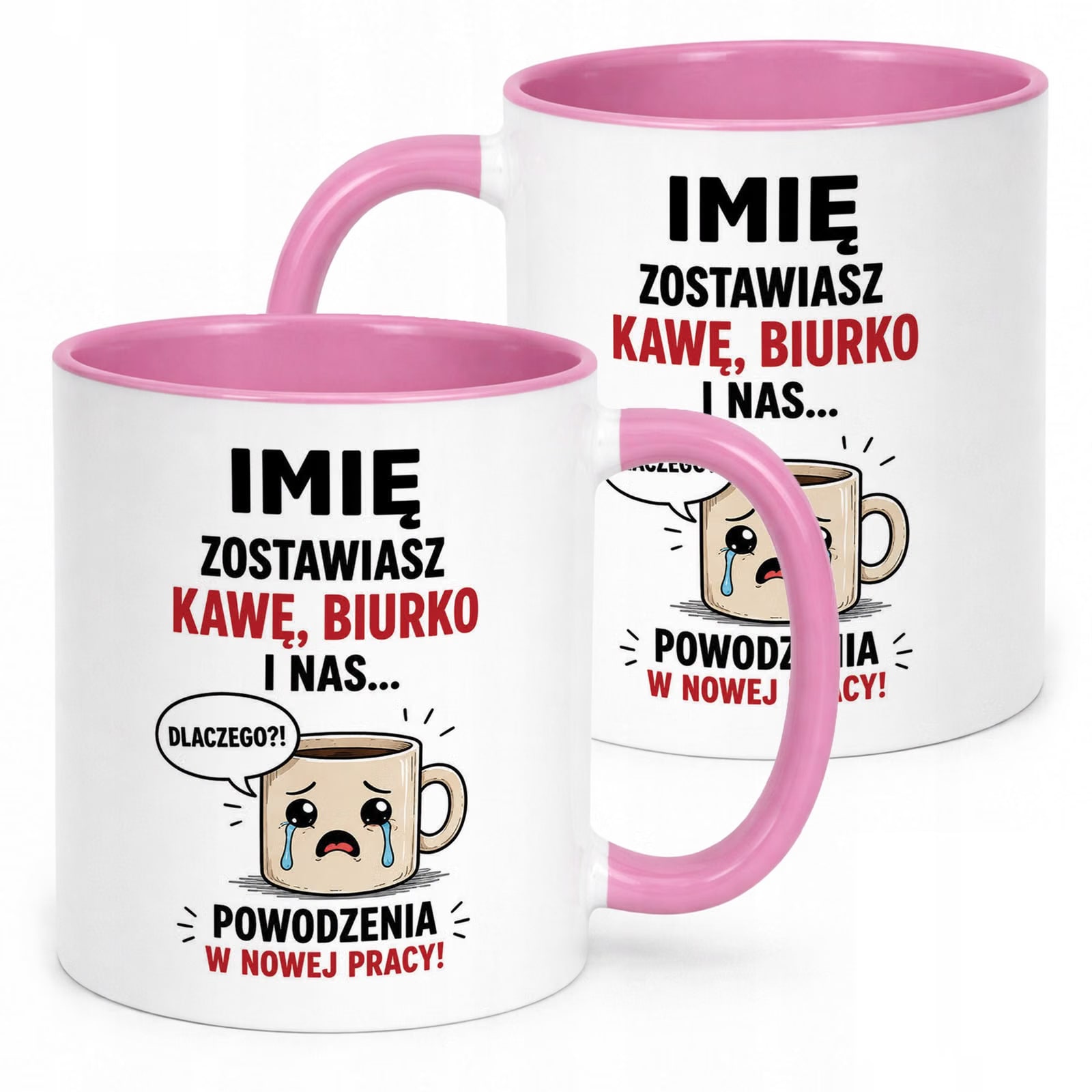 Kubek Różowy Personalizowany z Nadrukiem Pożegnanie Odejście z Pracy