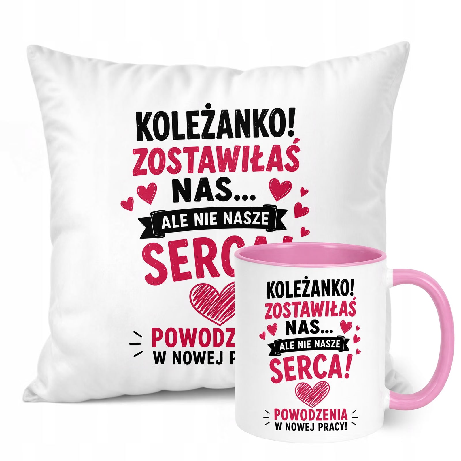 Zestaw Kubek Różowy Poduszka Z Nadrukiem Odejście z Pracy Prezent