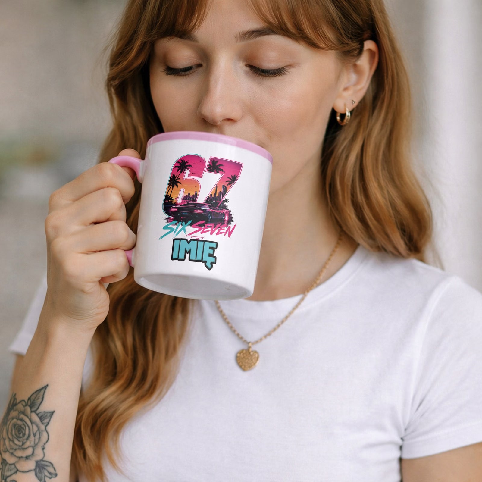 Zestaw personalizowany Kubek Różowy Podkładka pod mysz 67 Six Seven