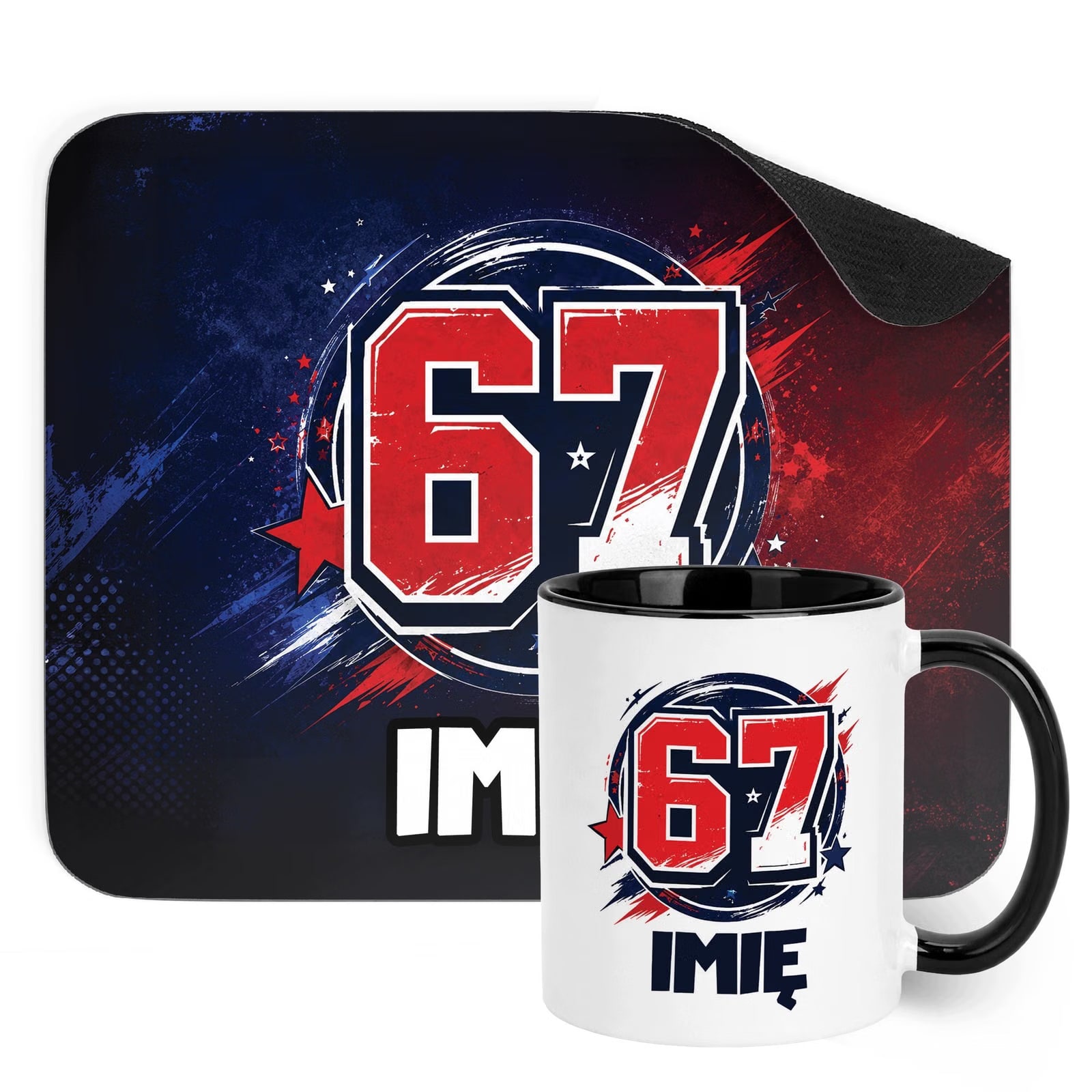Zestaw personalizowany Kubek Czarny Podkładka pod mysz 67 Six Seven