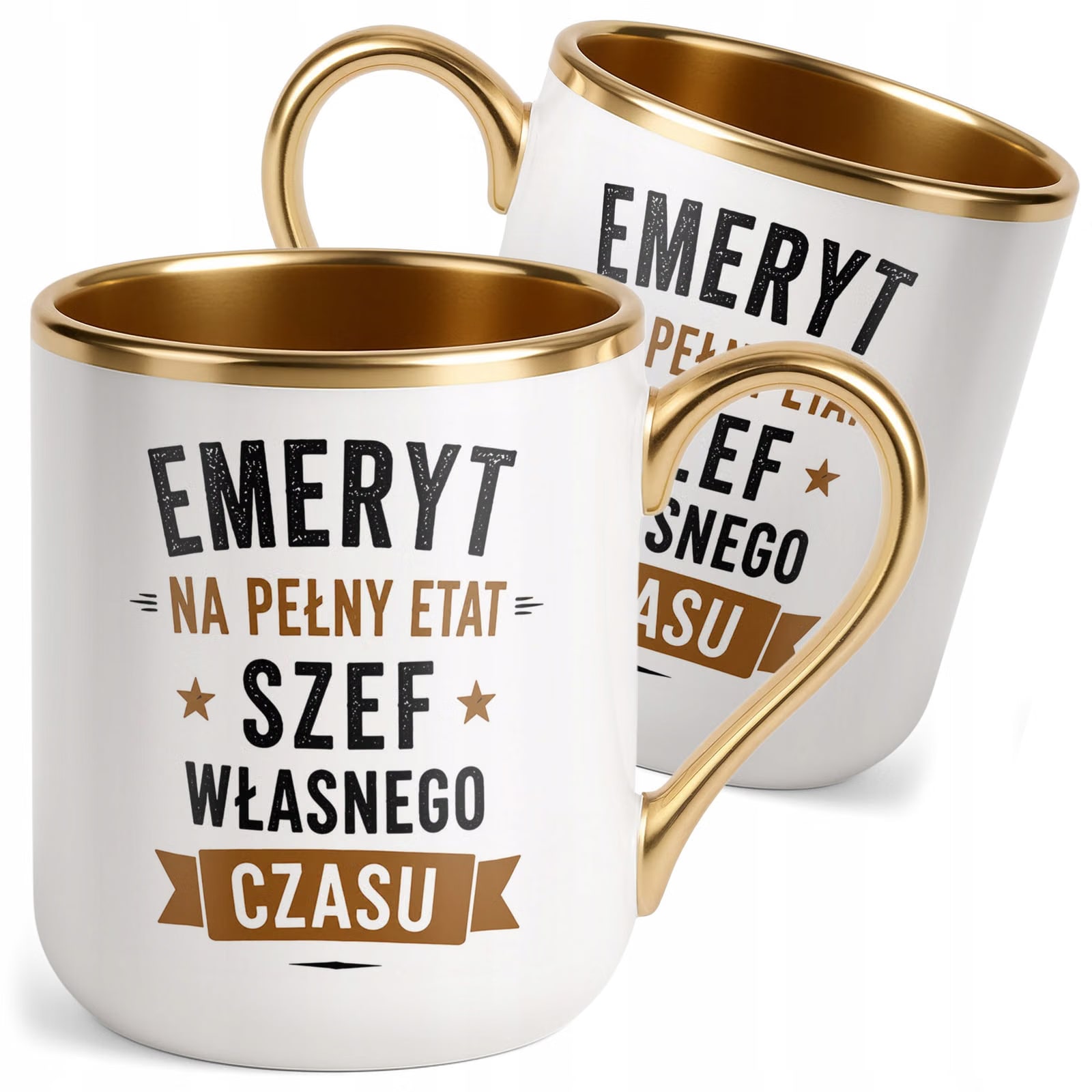 Kubek z nadrukiem Premium Złoty Emerytura Dla Emeryta Upominek Prezent