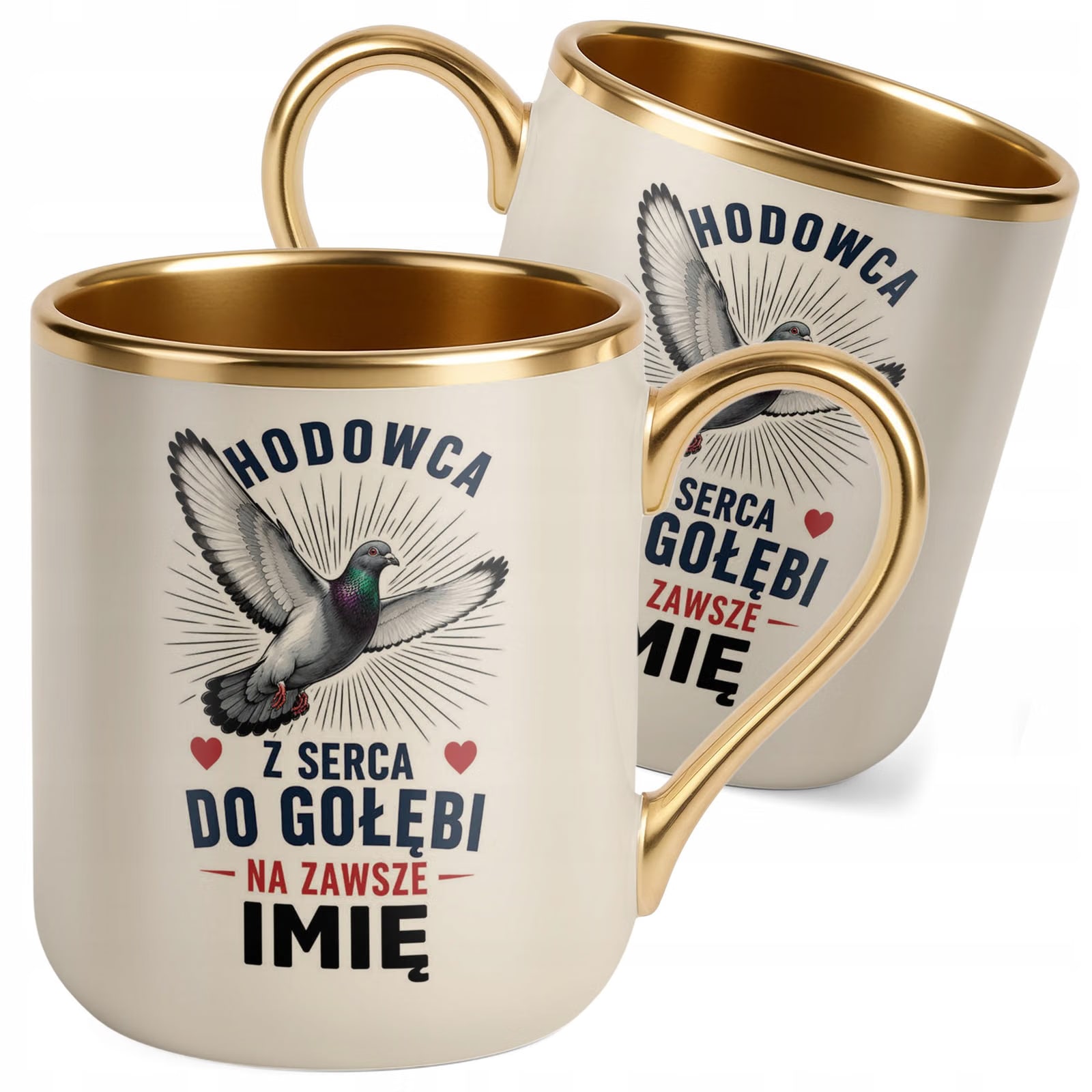 Kubek Personalizowany z nadrukiem Premium Złoty Ecru Dla Gołębiarza Prezent