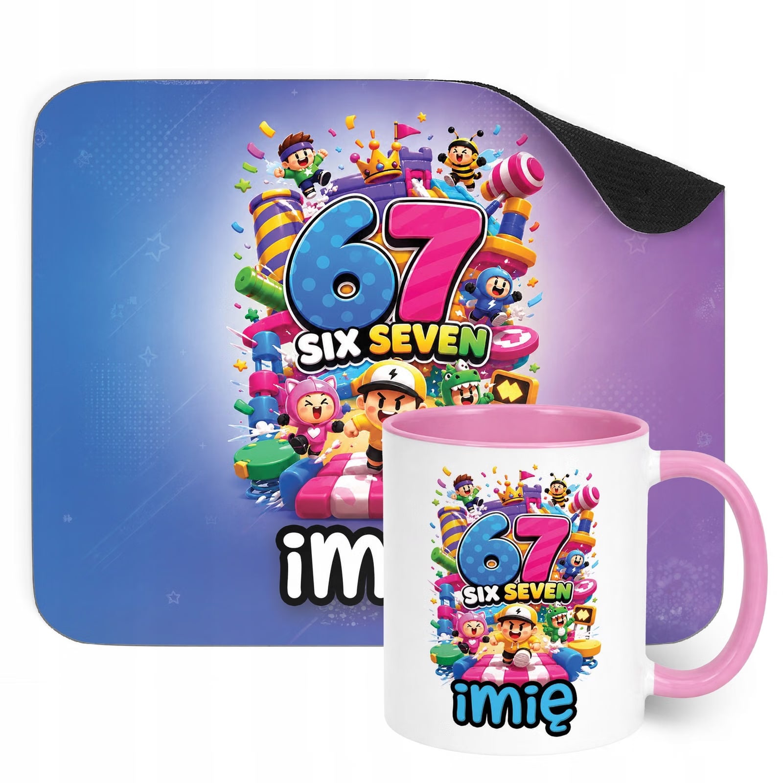 Zestaw personalizowany Kubek Różowy Podkładka pod mysz 67 Six Seven
