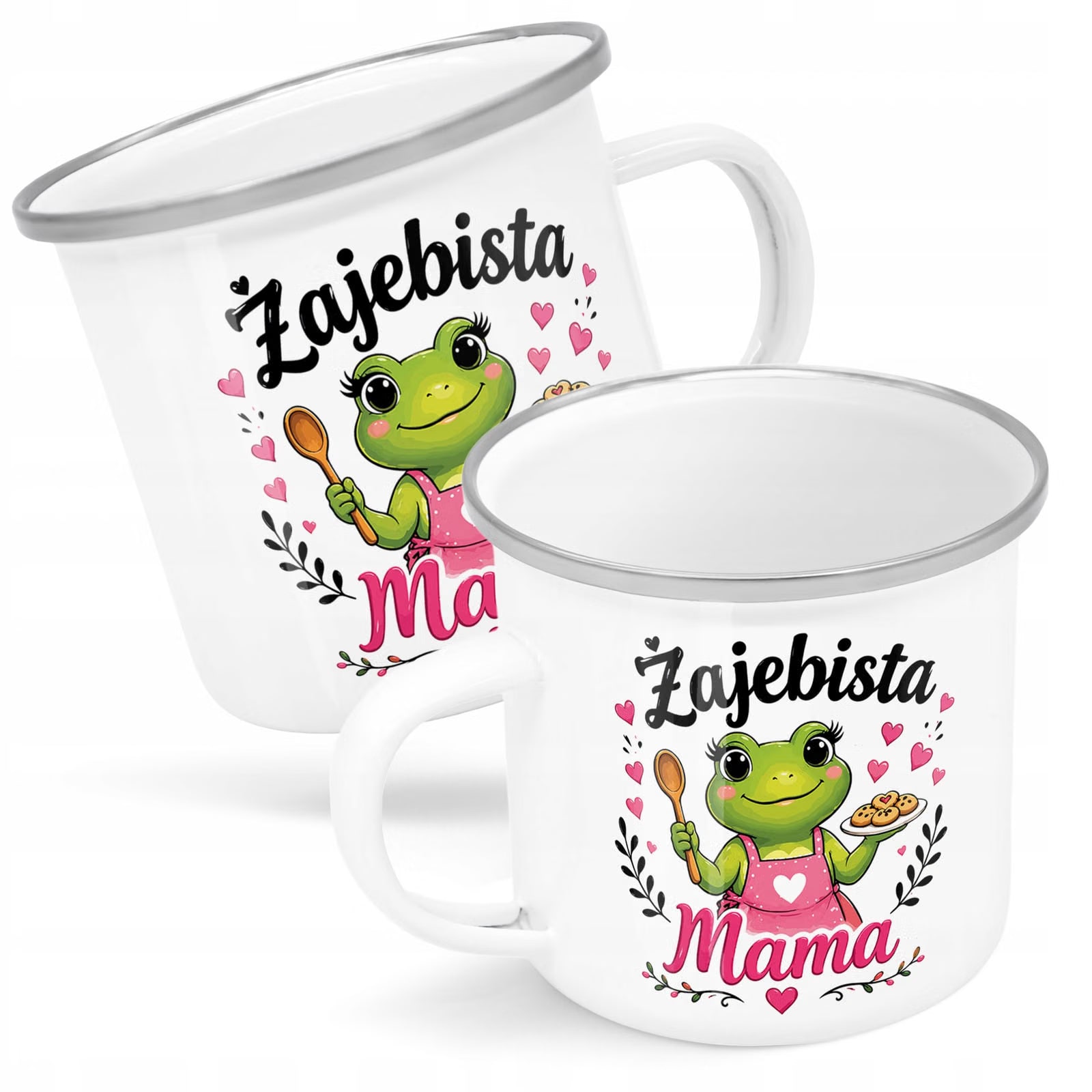 Kubek Emaliowany Dzień Matki dla mamy z Nadrukiem Biały Metalowy