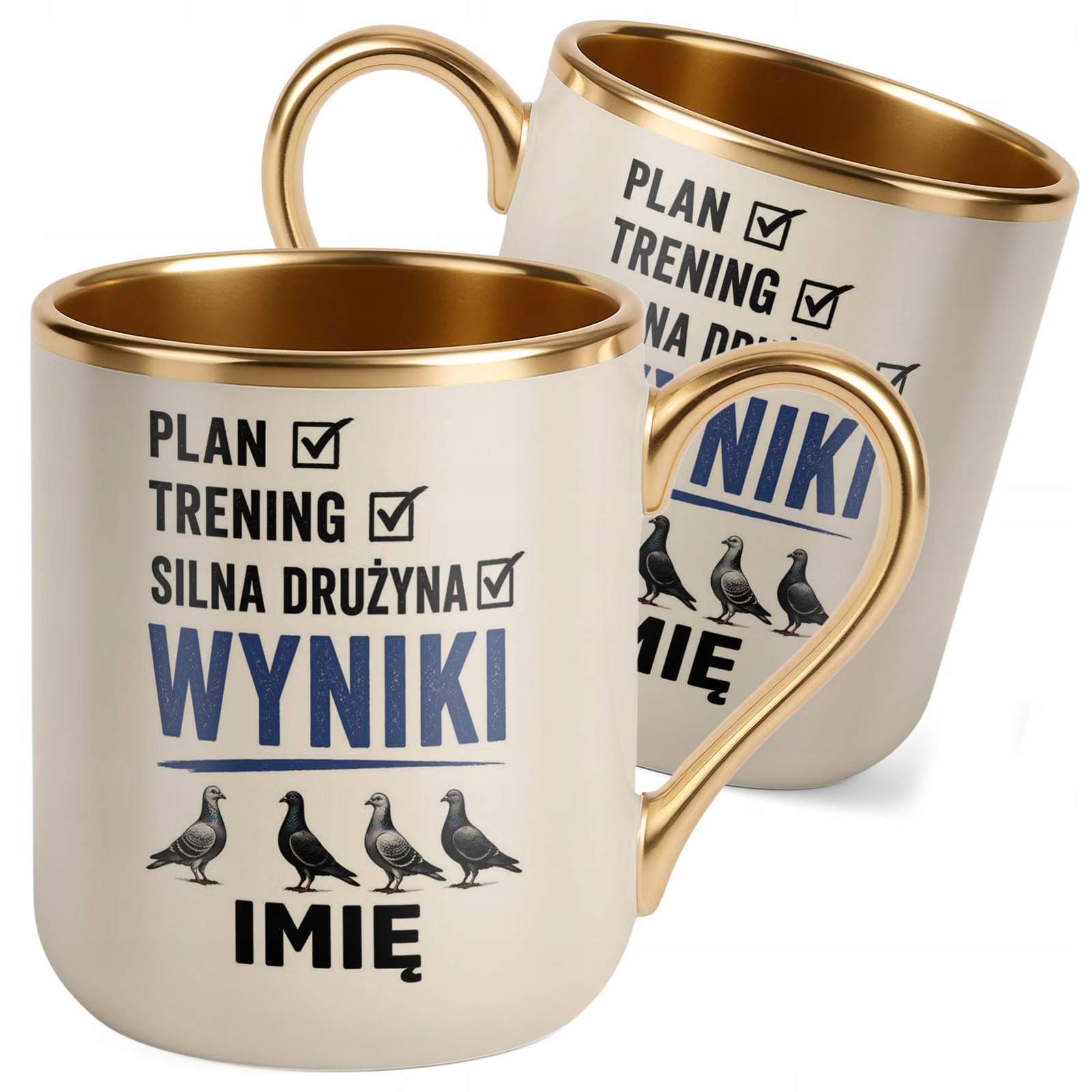 Kubek Personalizowany z nadrukiem Premium Złoty Ecru Dla Gołębiarza Prezent