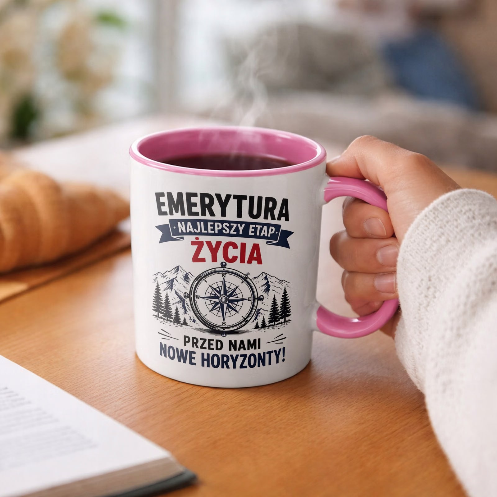 Kubek Różowy z nadrukiem Emerytura Dla Emeryta Upominek Prezent
