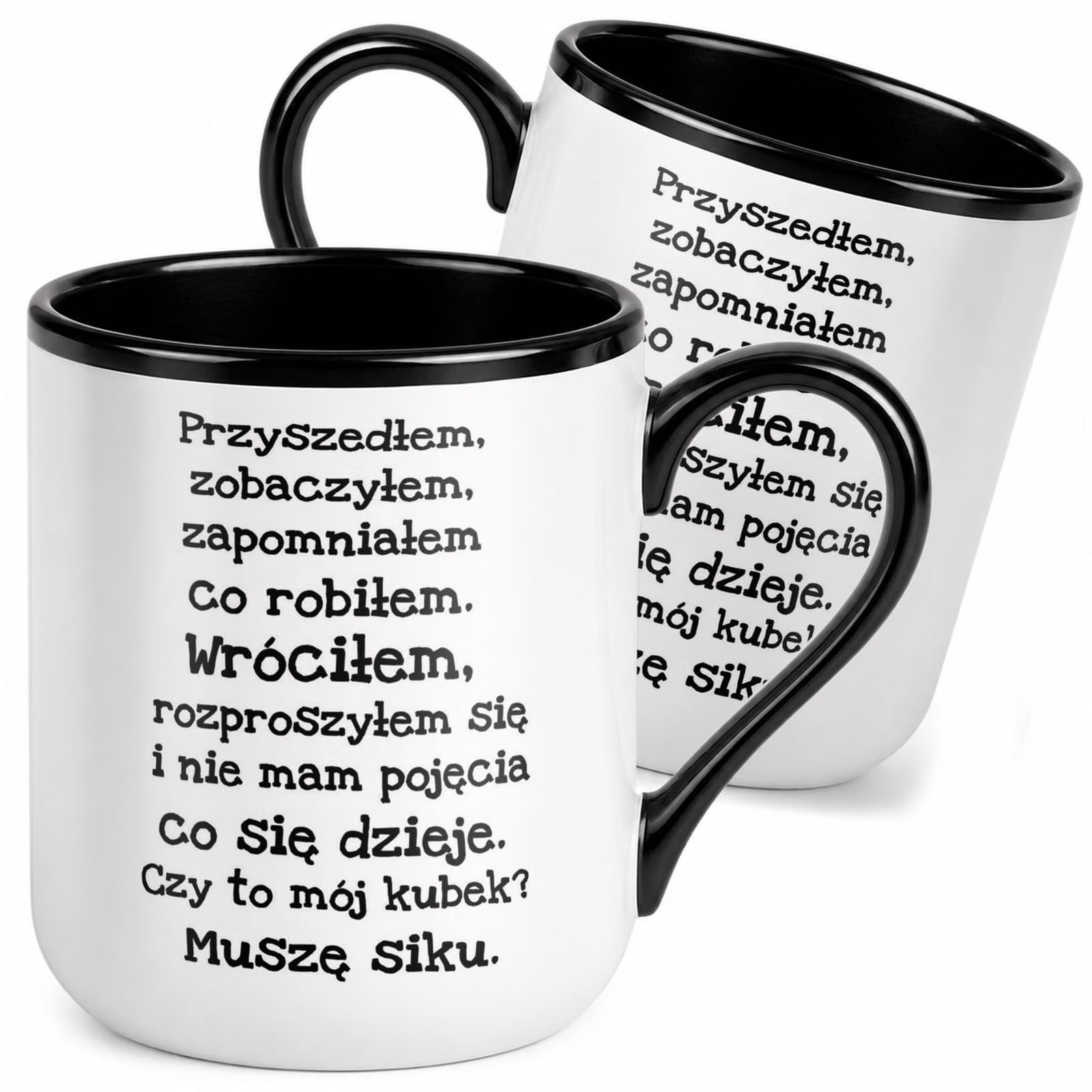 Kubek z nadrukiem Premium Czarny Muszę Siku Upominek Prezent
