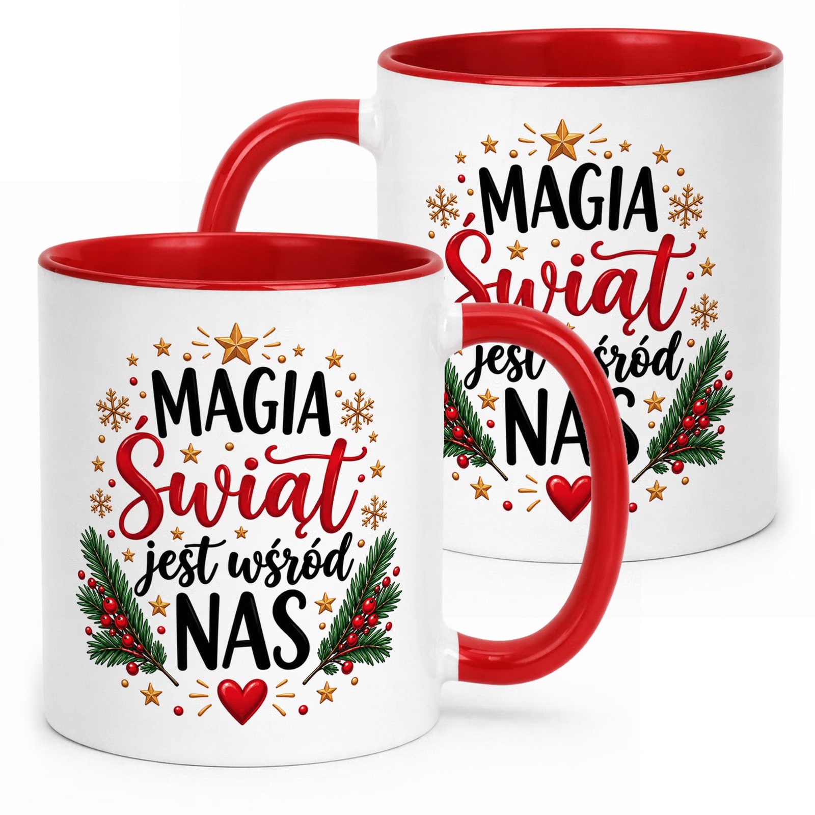 Kubek Czerwony z Nadrukiem Boże Narodzenie Mikołajki Magia Świąt Prezent