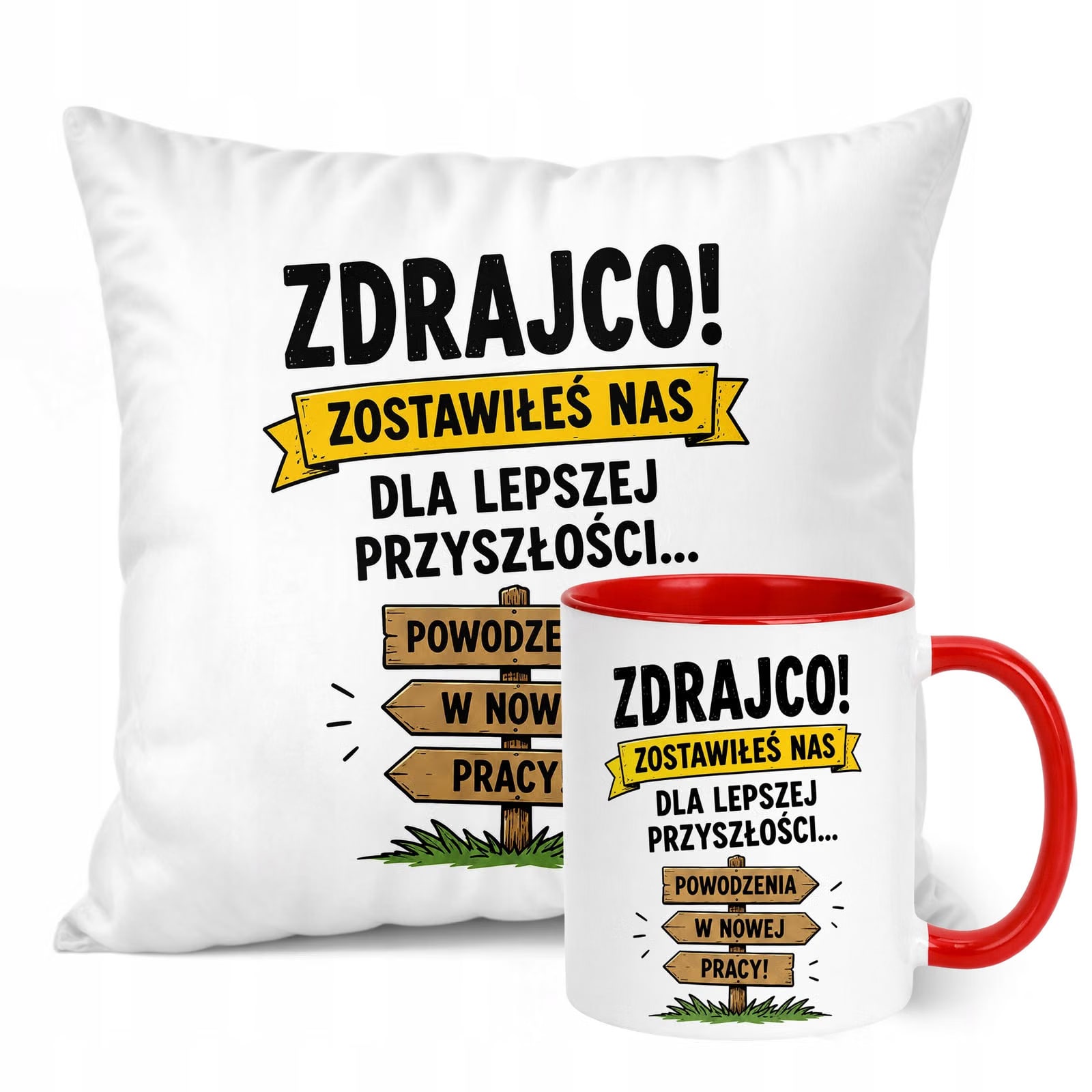 Zestaw Kubek Czerwony Poduszka Z Nadrukiem Odejście z Pracy Prezent