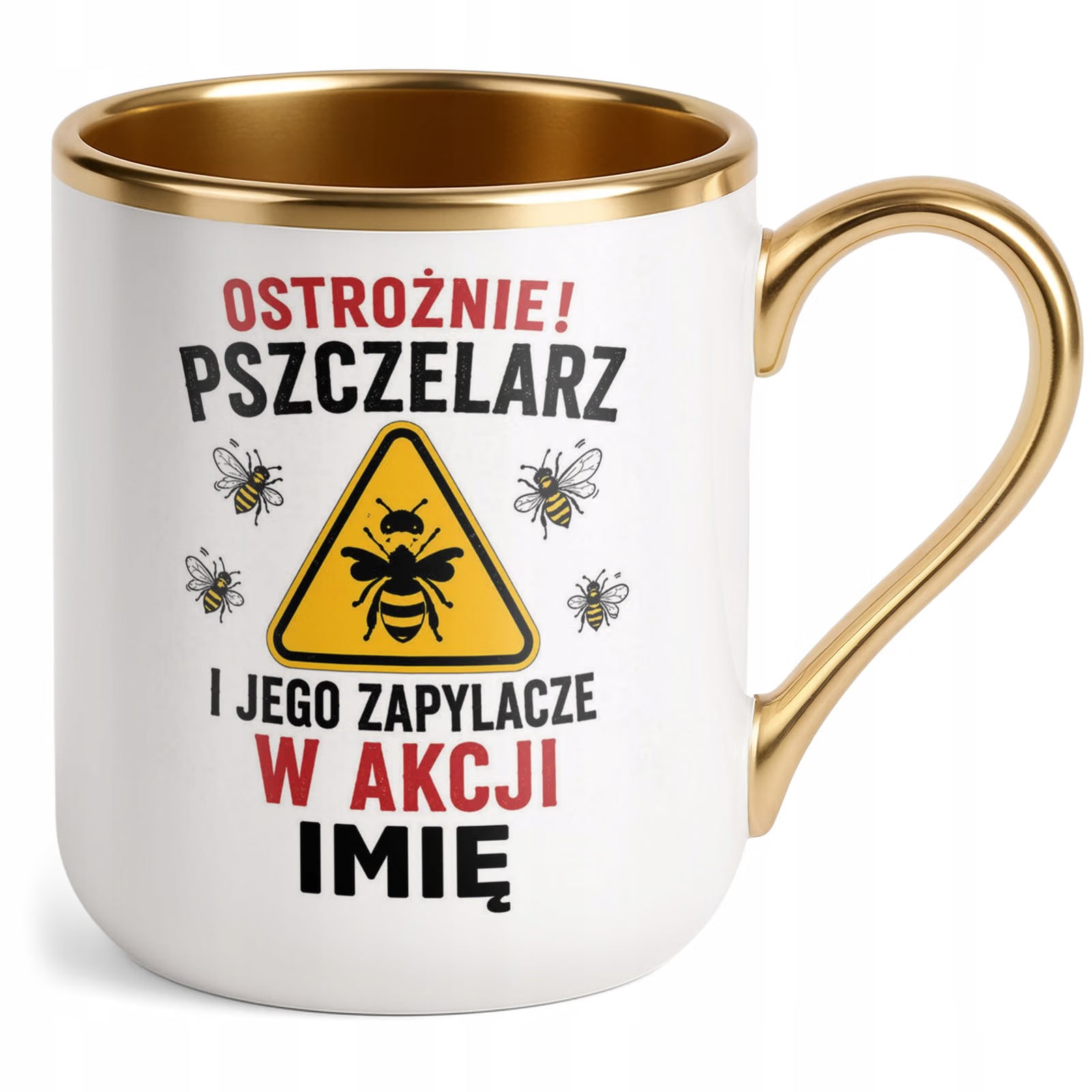 Kubek Personalizowany z nadrukiem Premium Złoty Dla Pszczelarza Prezent