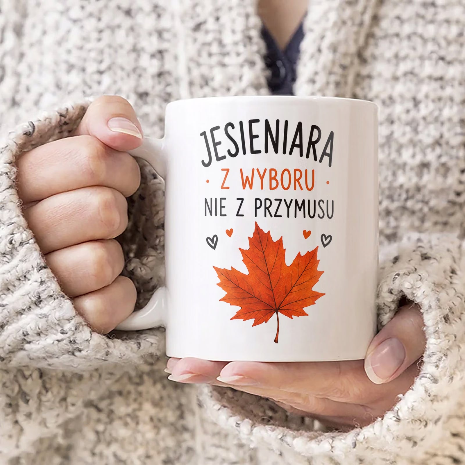 Zestaw Kubek Biały Torba Shopper Ecru Z Nadrukiem Jesień Jesienny Prezent