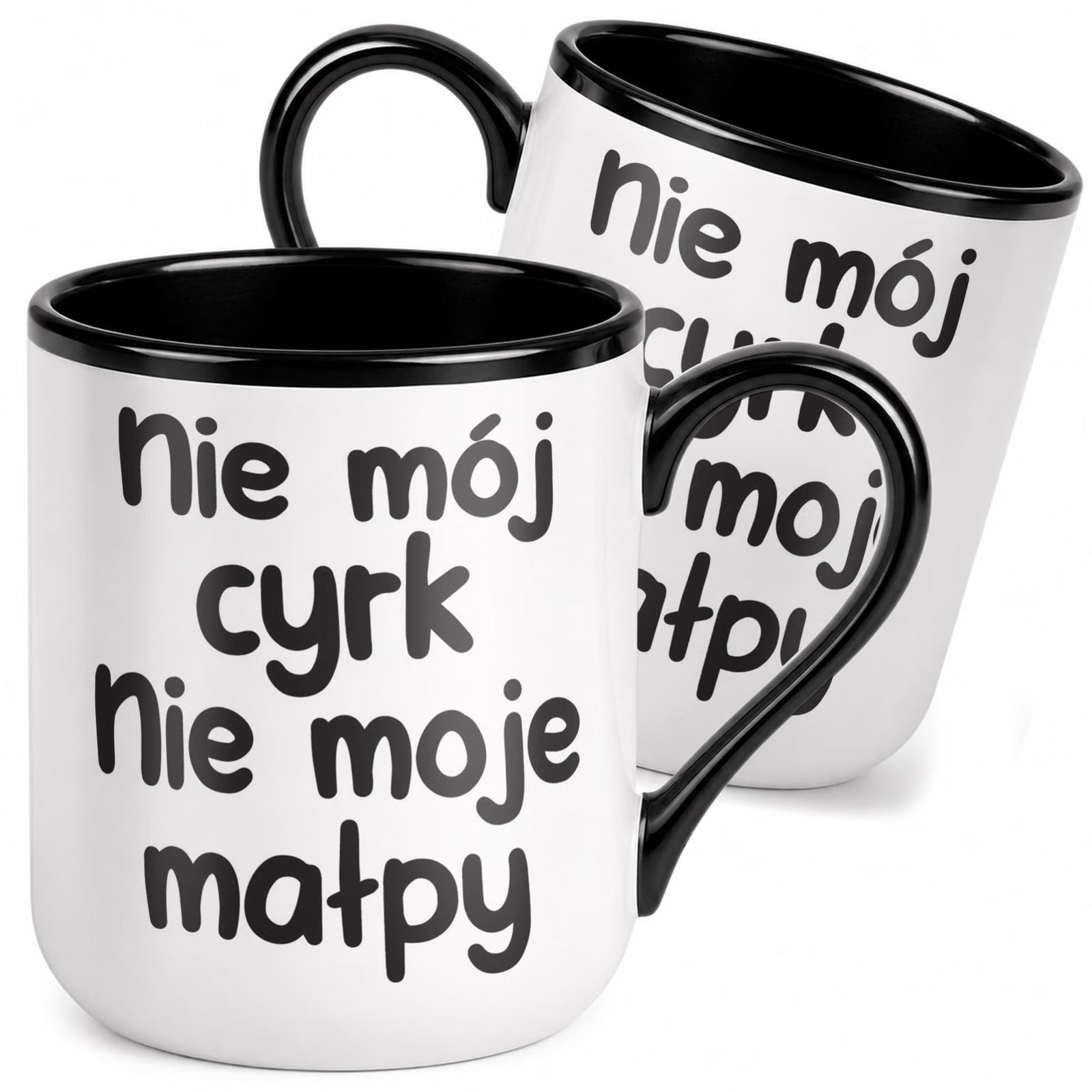 Kubek z nadrukiem Premium Czarny Nie Mój Cyrk Nie Moje Małpy Prezent