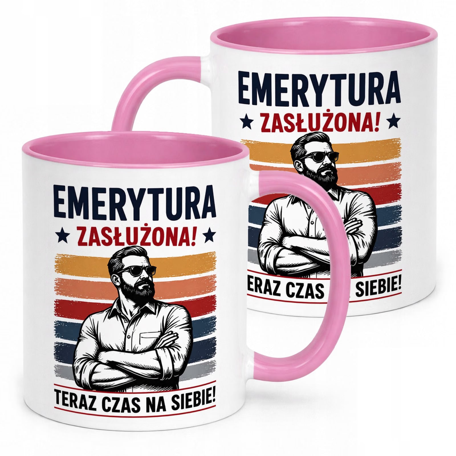 Kubek Różowy z nadrukiem Emerytura Dla Emeryta Upominek Prezent