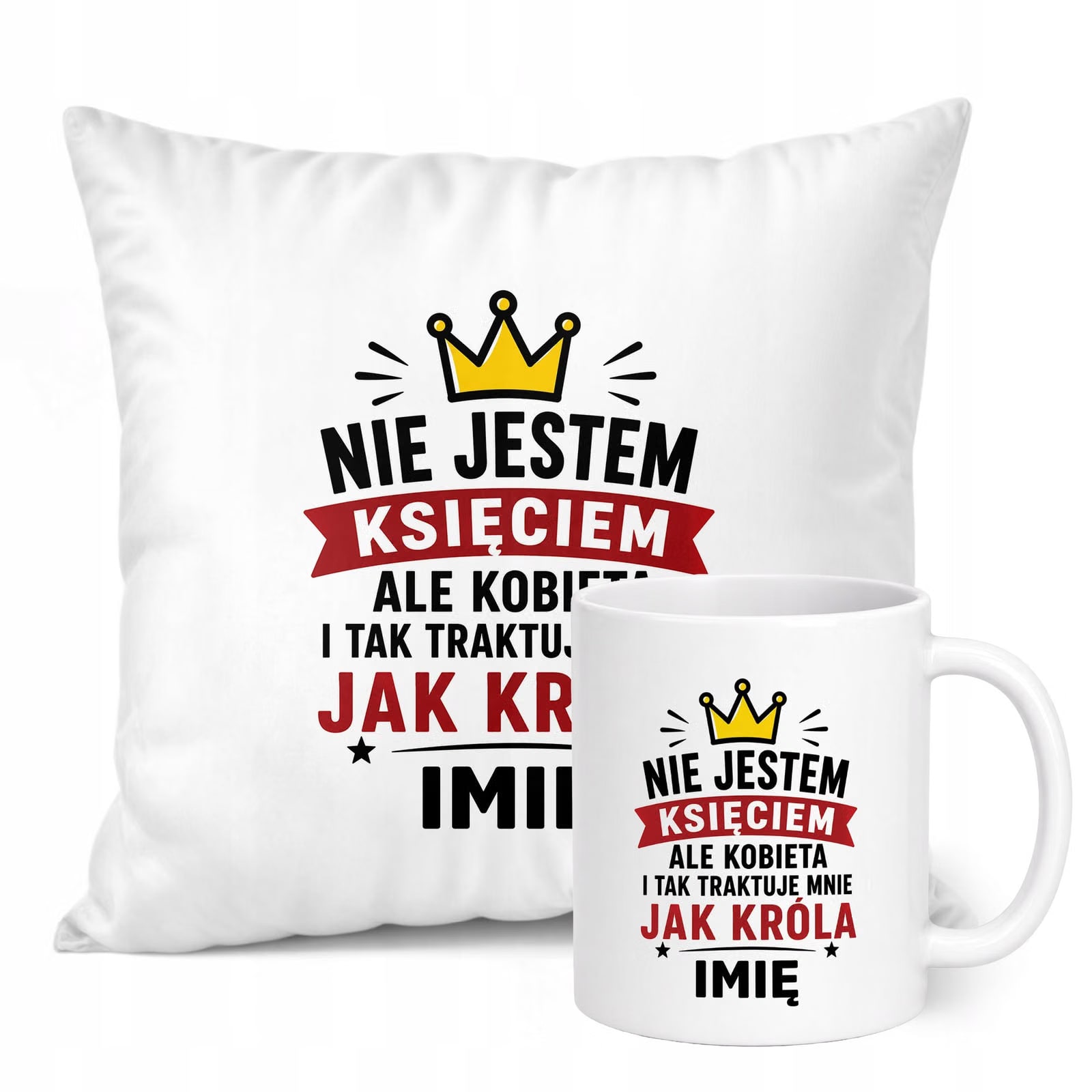 Zestaw Personalizowany Kubek Biały Poduszka Dzień Chłopaka Z Nadrukiem