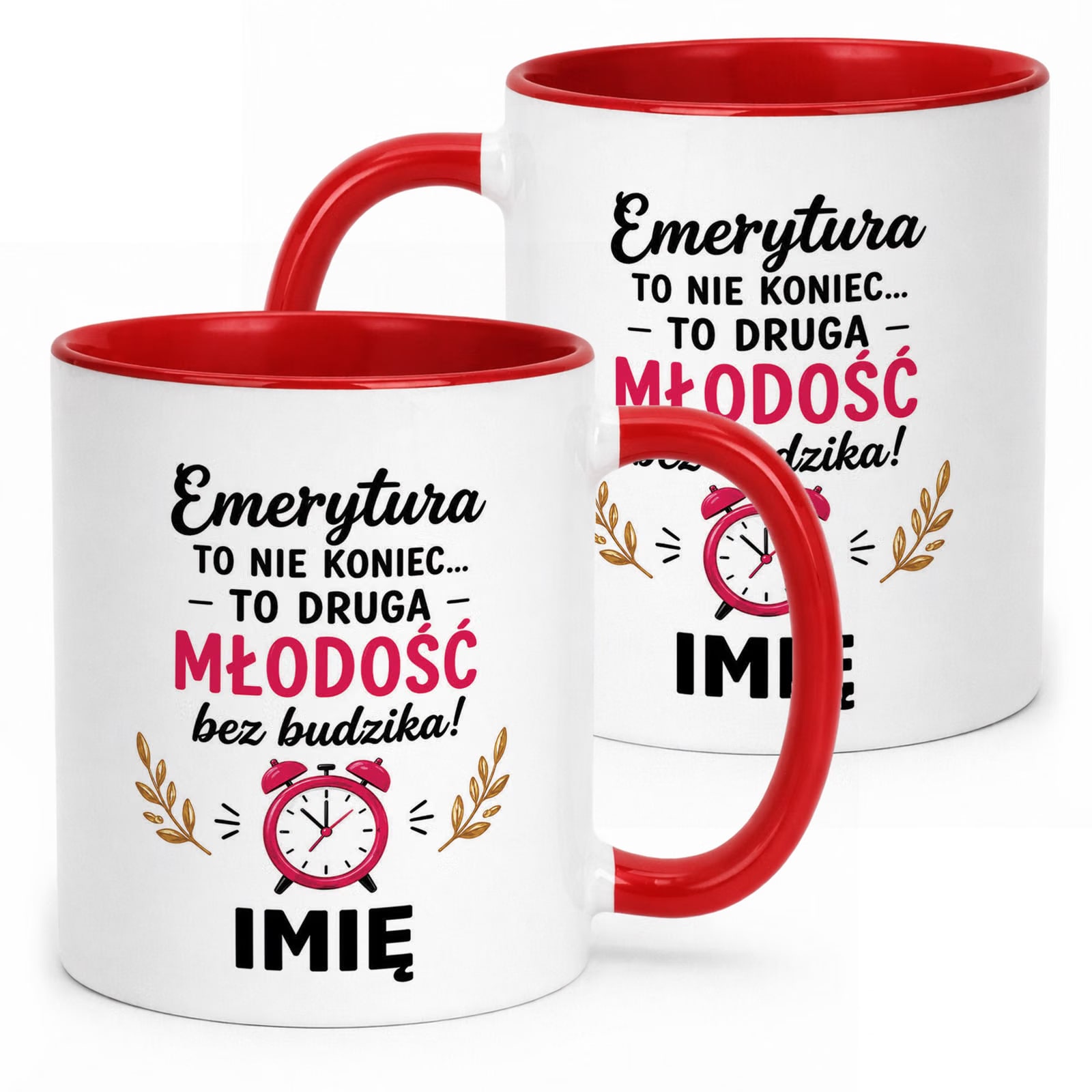 Kubek Czerwony Personalizowany z Nadrukiem Emerytura Dla Emerytki Prezent