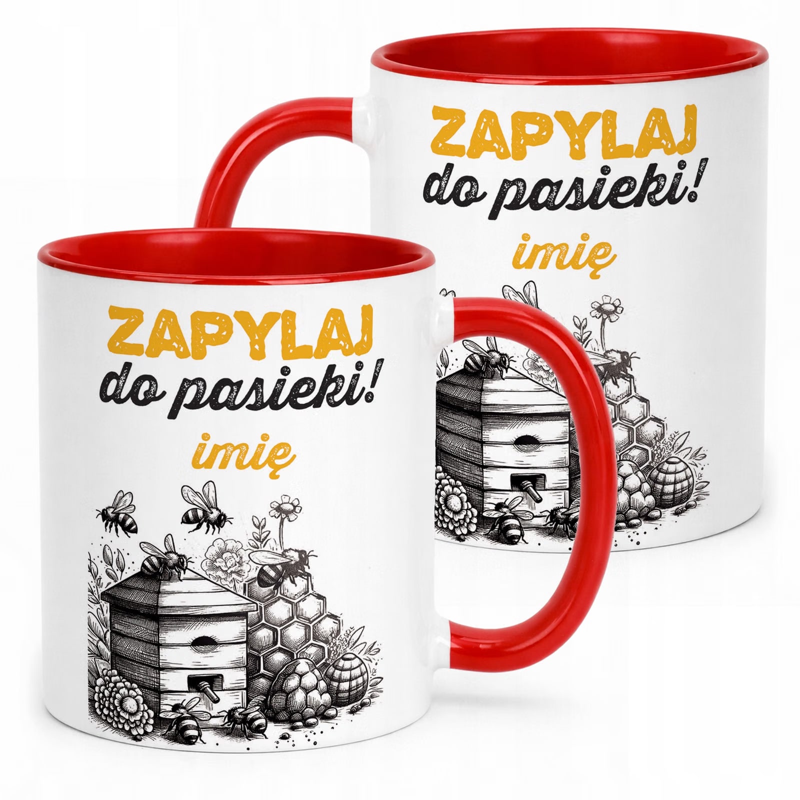 Kubek Czerwony Personalizowany Dla Pszczelarza Pszczoły Pasieka Prezent