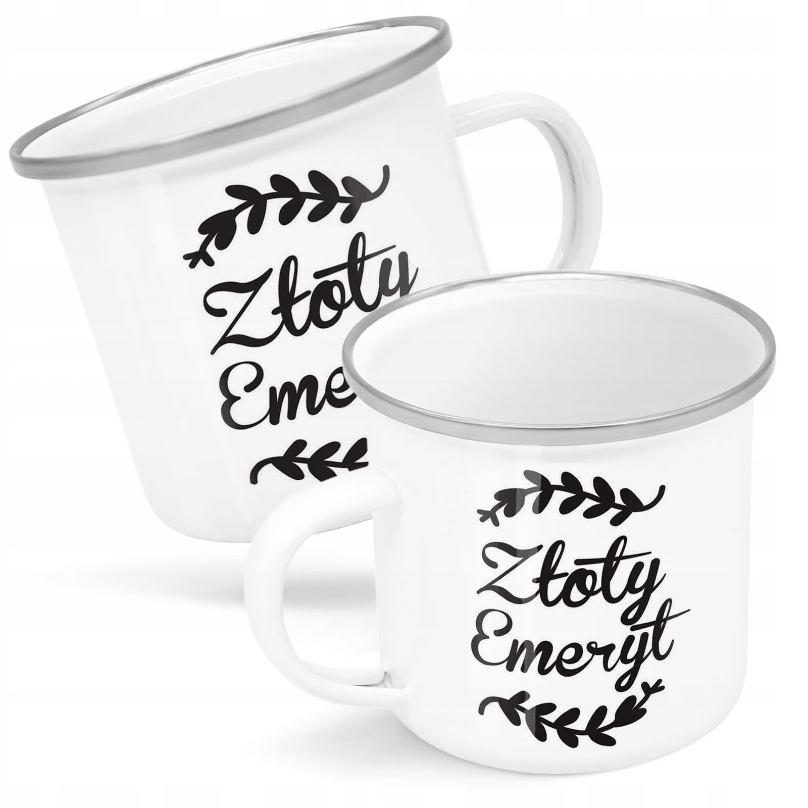 Kubek Emaliowany z okazji Emerytury Dla Emeryta z Nadrukiem Biały Metalowy