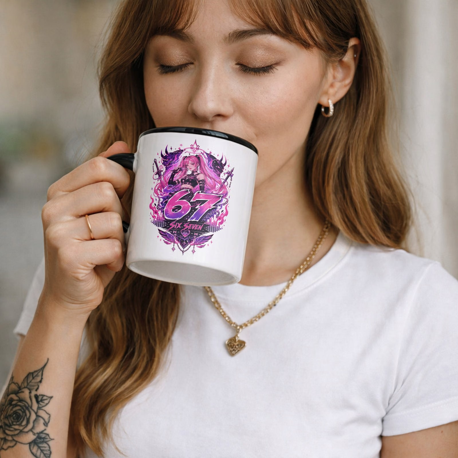Zestaw Kubek Czarny Poduszka Z Nadrukiem 67 Kpop Łowczynie Prezent