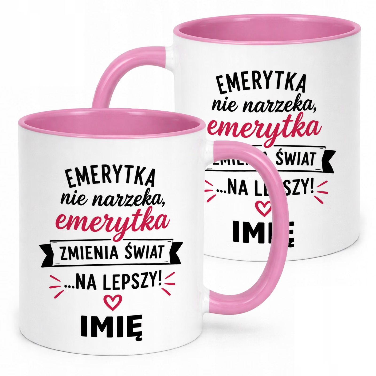 Kubek Różowy Personalizowany z Nadrukiem Emerytura Dla Emerytki Prezent
