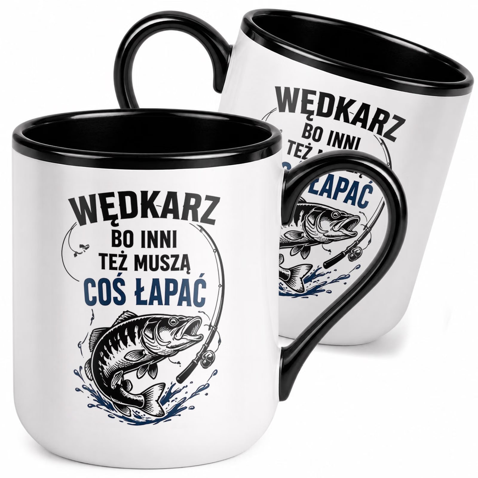 Kubek z nadrukiem Premium Czarny Dla Wędkarza Rybaka Upominek Prezent