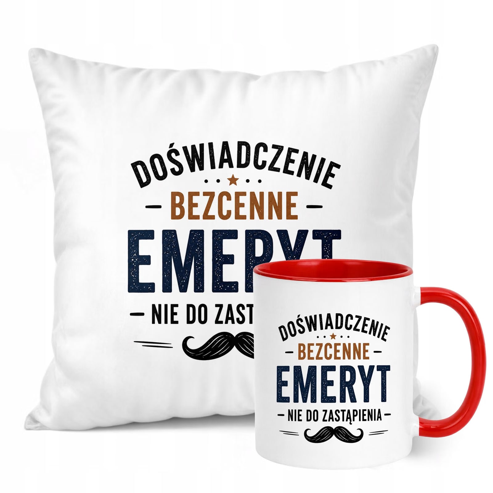 Zestaw Kubek Czerwony Poduszka Z Nadrukiem Emerytura Dla Emeryta Prezent