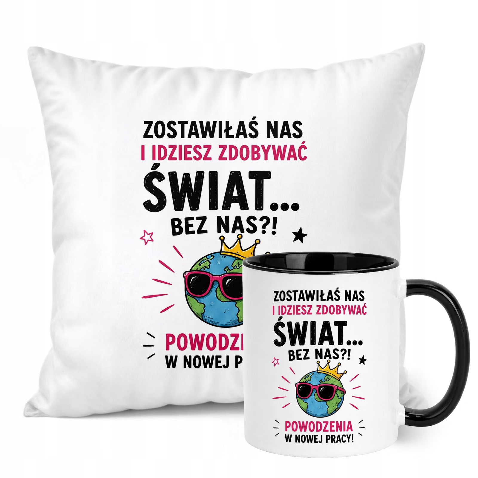 Zestaw Kubek Czarny Poduszka Z Nadrukiem Odejście z Pracy Prezent