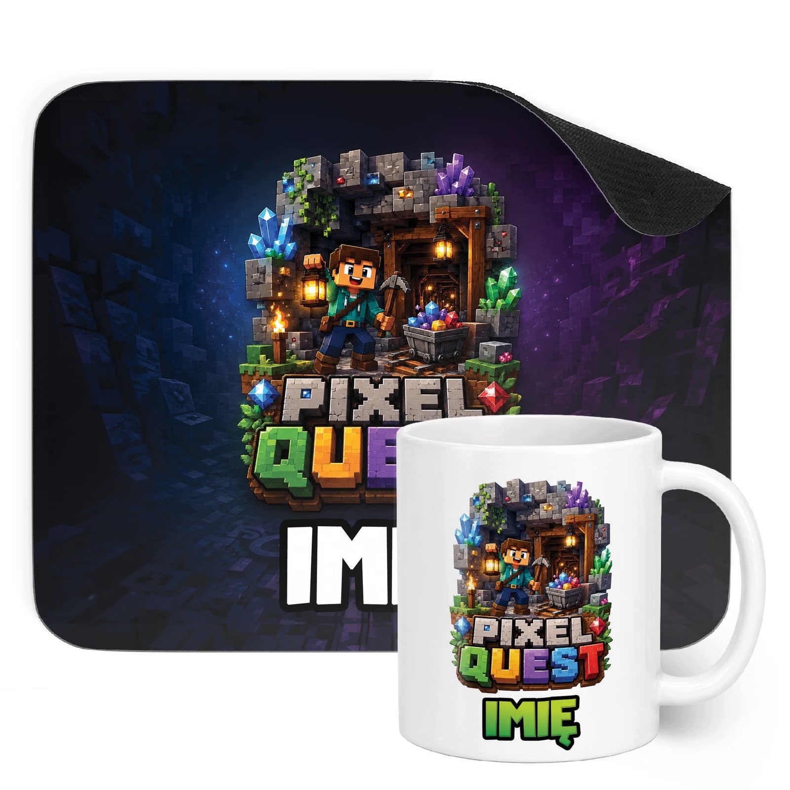 Zestaw personalizowany Kubek Podkładka pod mysz gra Pixel Quest