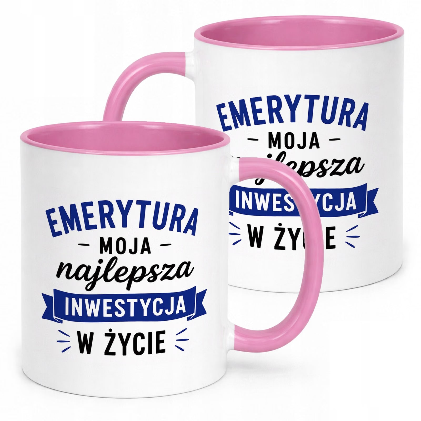 Kubek Różowy z nadrukiem Emerytura Dla Emeryta Upominek Prezent