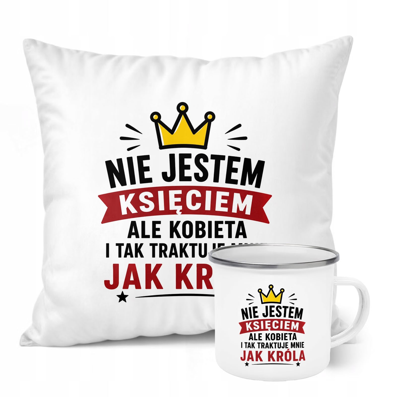 Zestaw Kubek Emaliowany Poduszka Dzień Chłopaka Z Nadrukiem