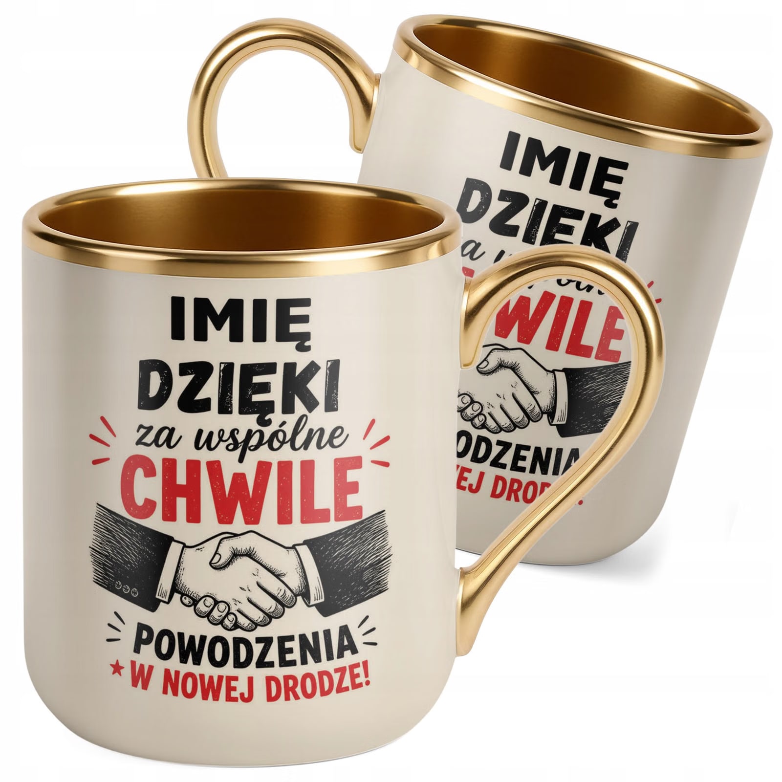 Kubek Personalizowany z nadrukiem Premium Złoty Ecru Odejście z Pracy