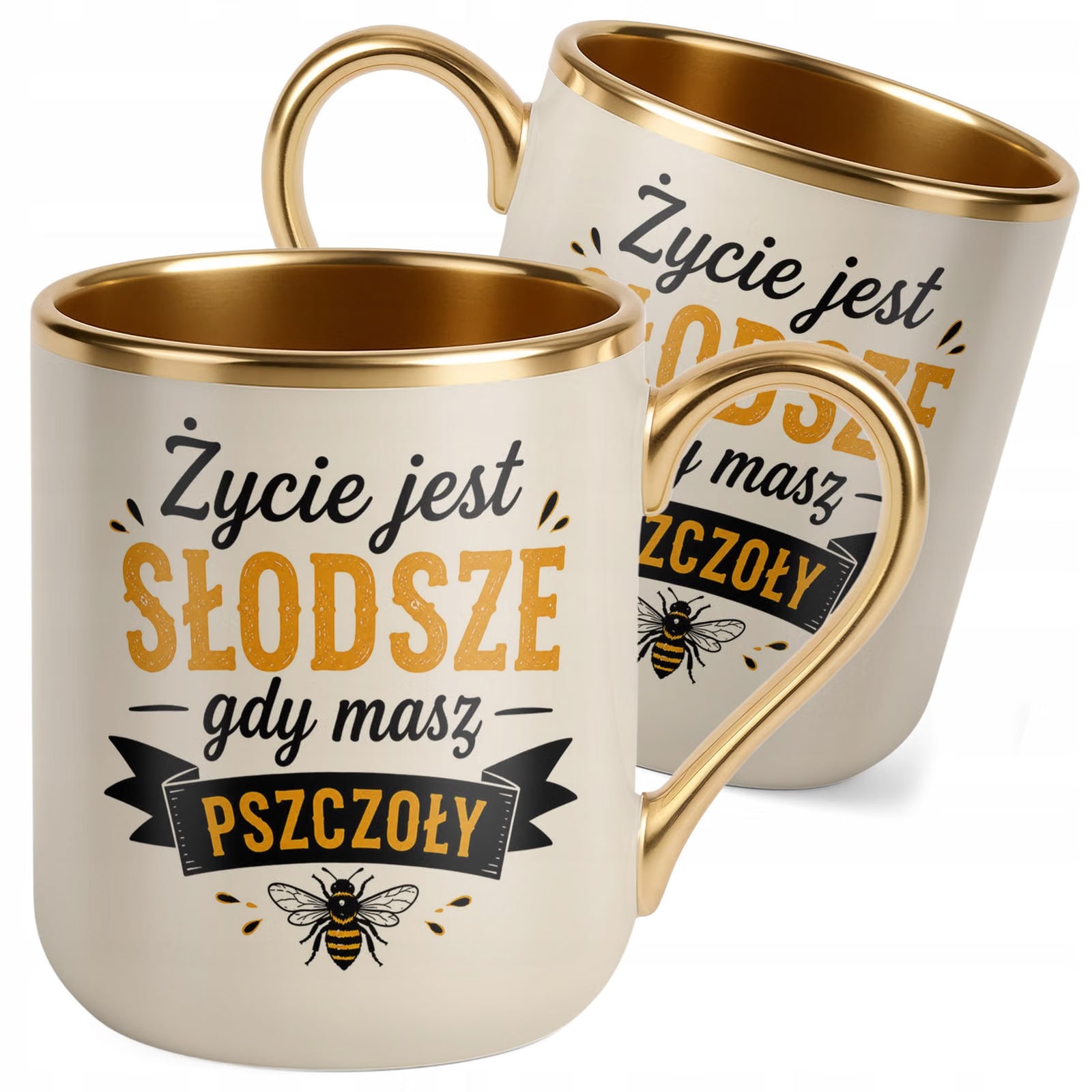 Kubek z nadrukiem Premium Złoty Ecru Dla Pszczelarza Szef Pasieki Prezent
