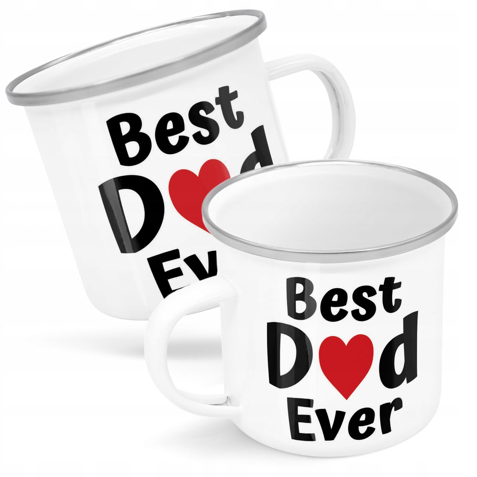 Kubek Emaliowany Dzień Ojca Best Dad Ever Dla z Nadrukiem Biały Metalowy